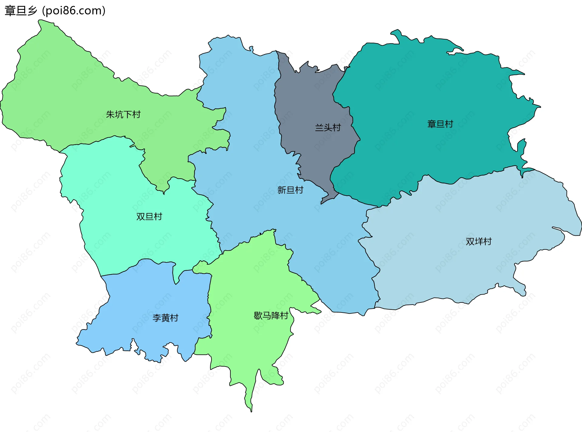 章旦乡边界地图(五级行政区划)