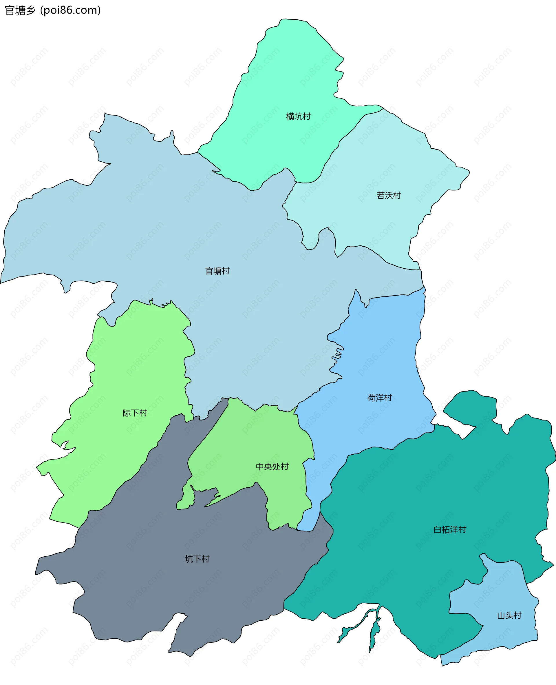 官塘乡边界地图(五级行政区划)