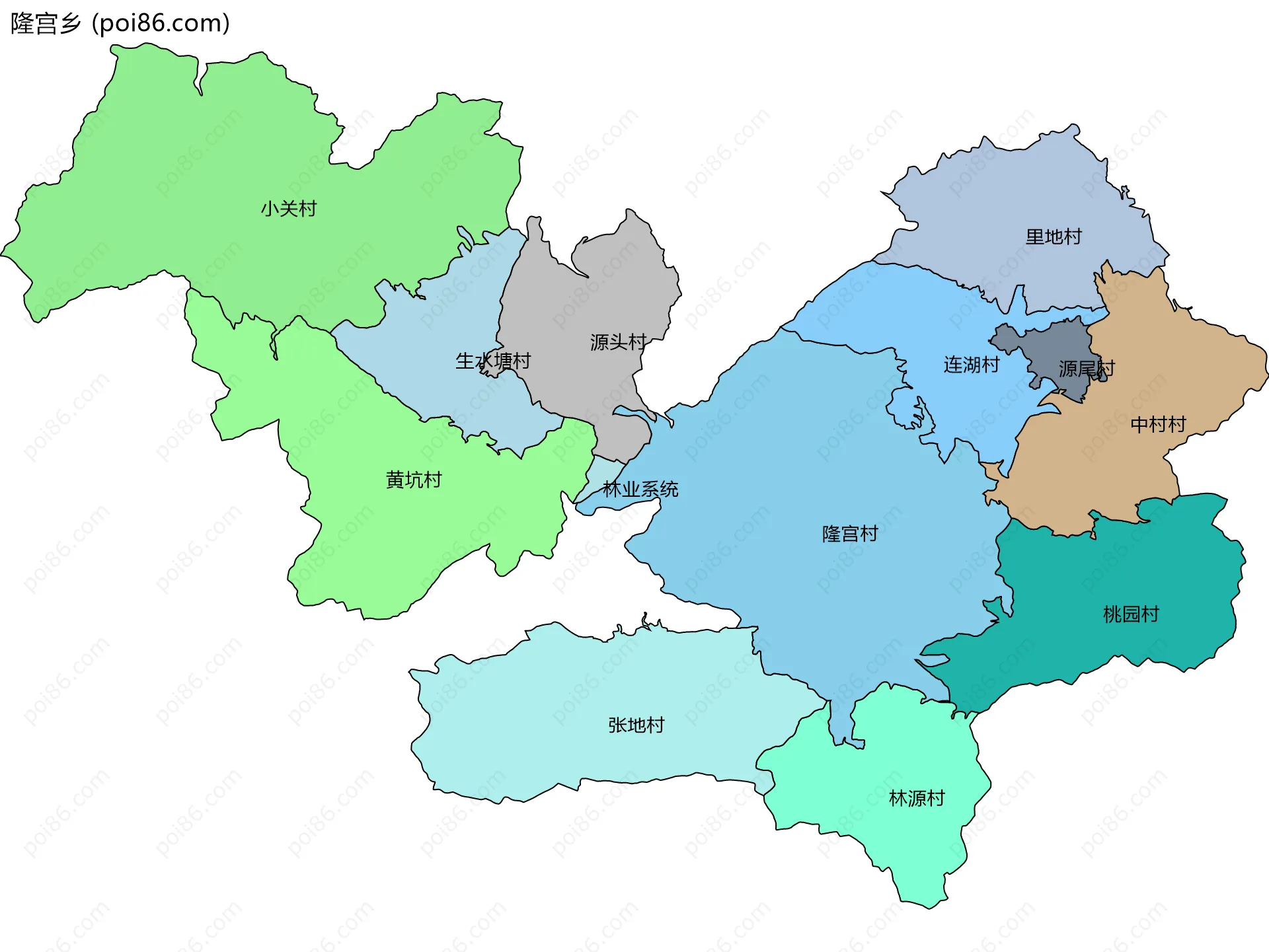 隆宫乡边界地图(五级行政区划)