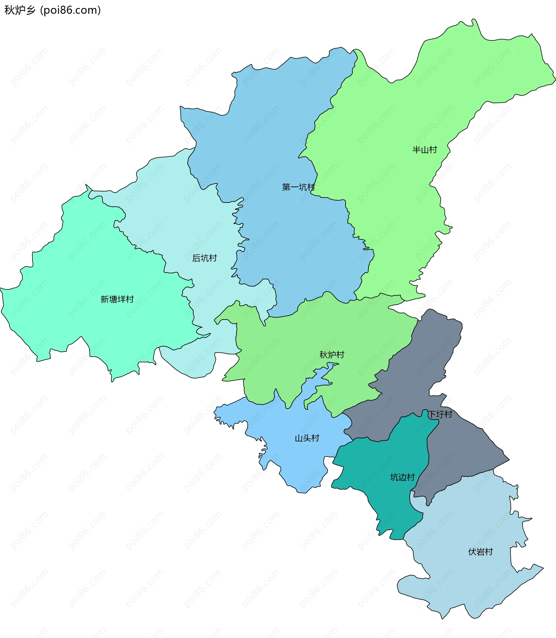 秋炉乡边界地图(五级行政区划)
