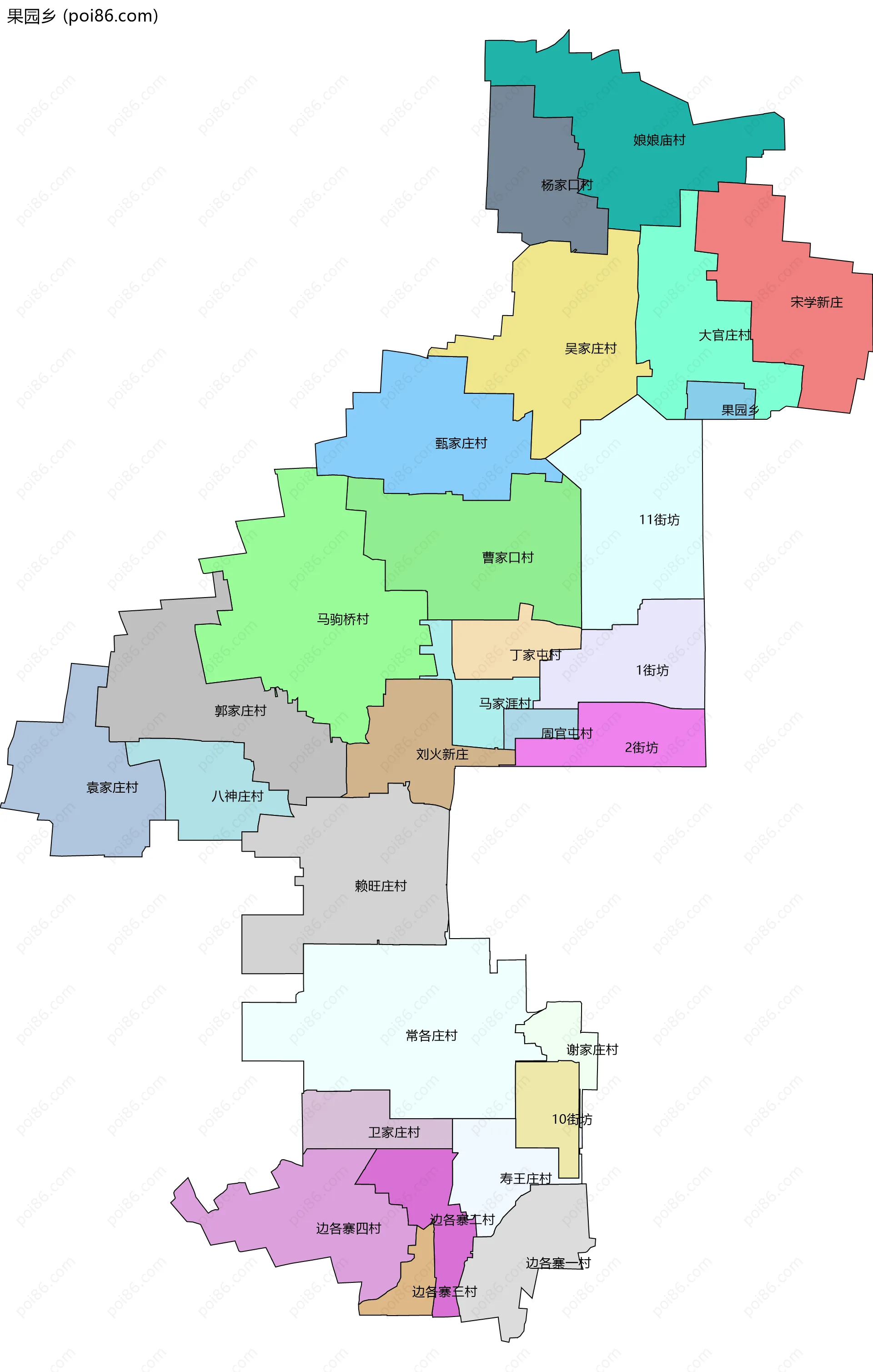 果园乡边界地图(五级行政区划)