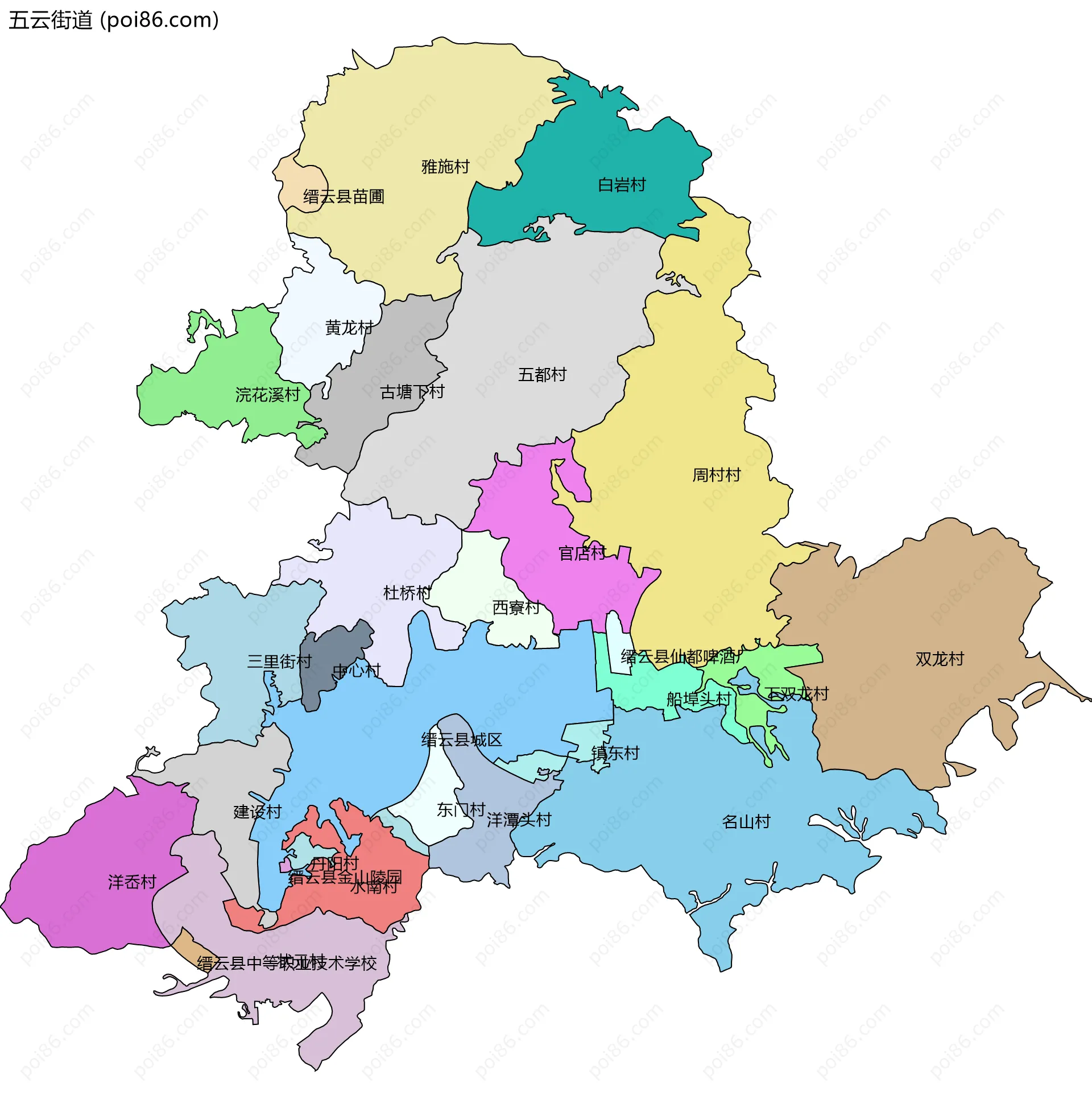 五云街道边界地图(五级行政区划)