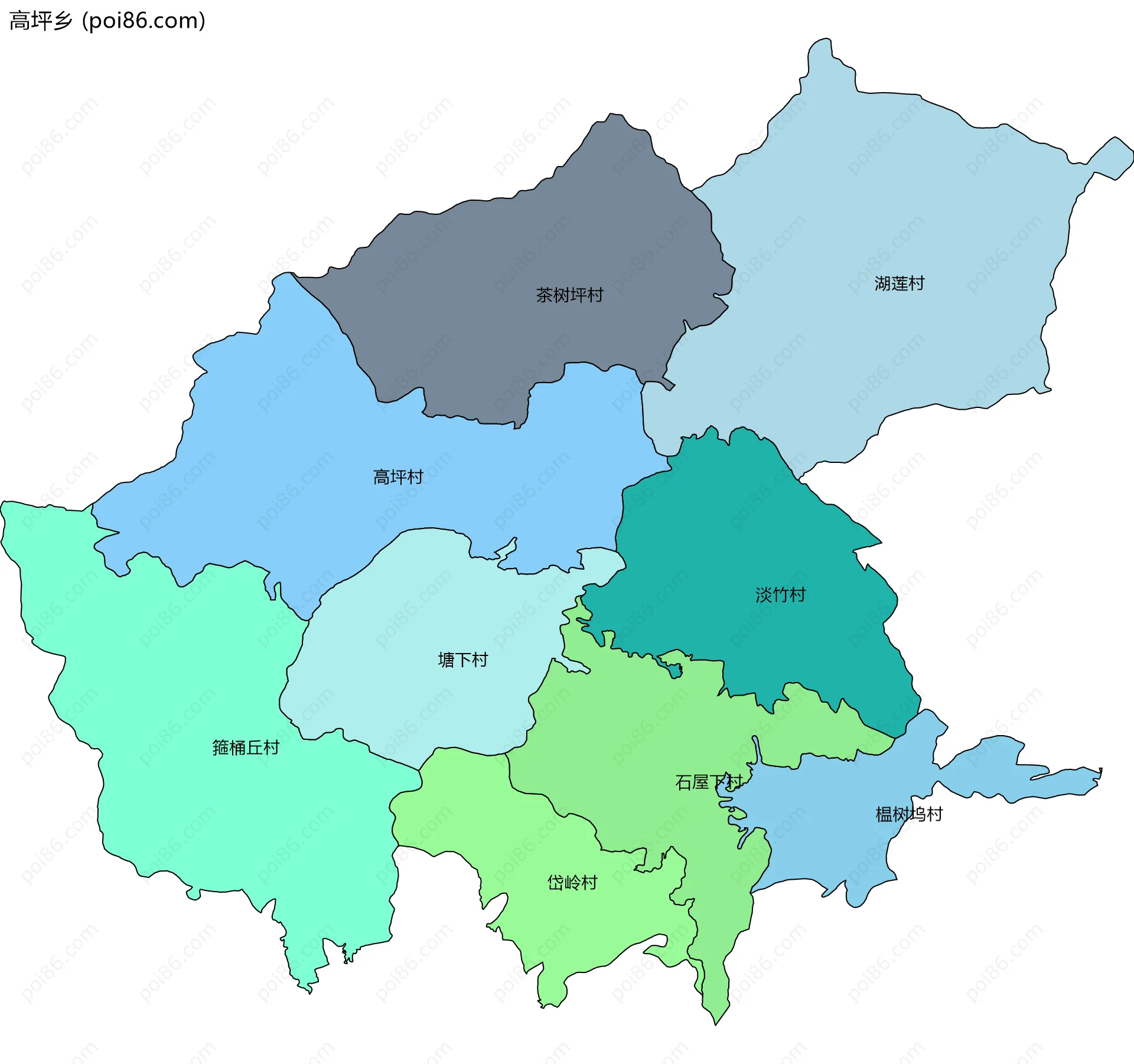 高坪乡边界地图(五级行政区划)