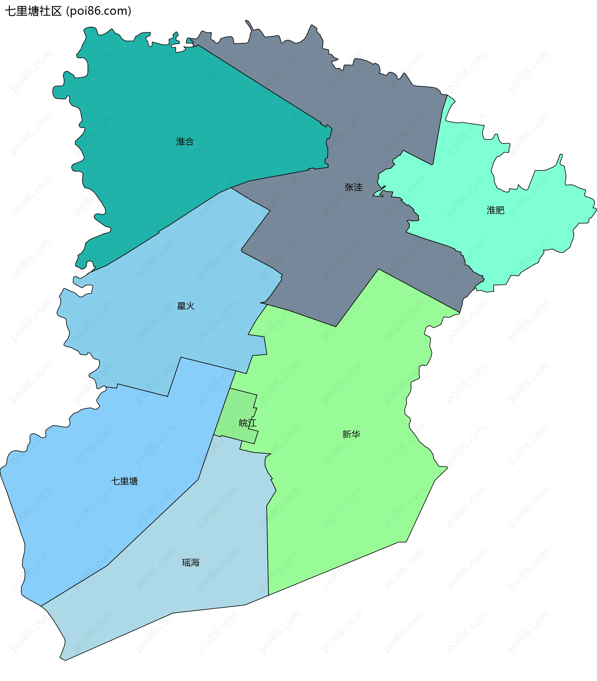 七里塘社区边界地图(五级行政区划)