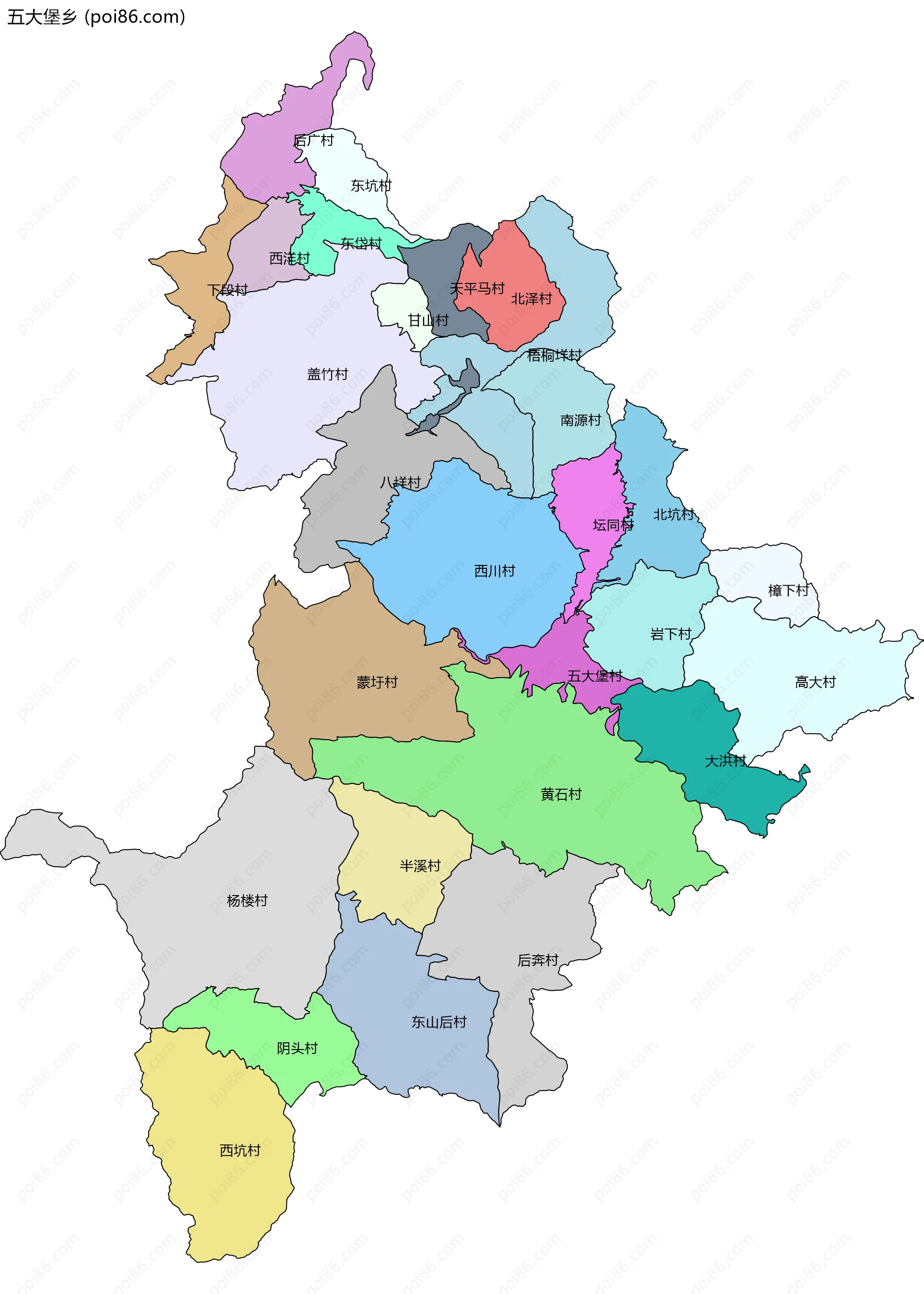 五大堡乡边界地图(五级行政区划)
