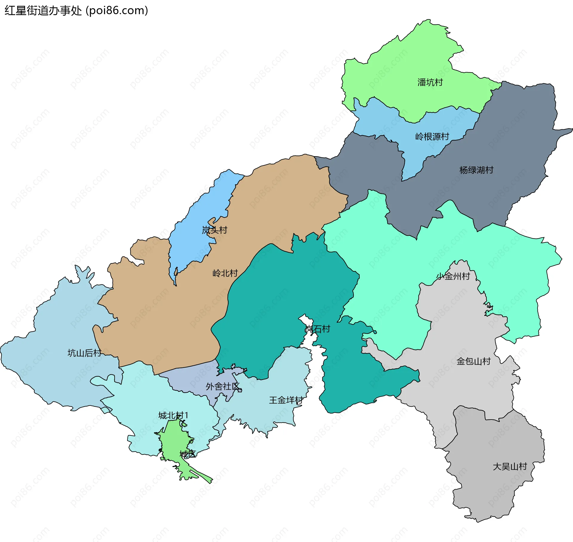 红星街道办事处边界地图(五级行政区划)
