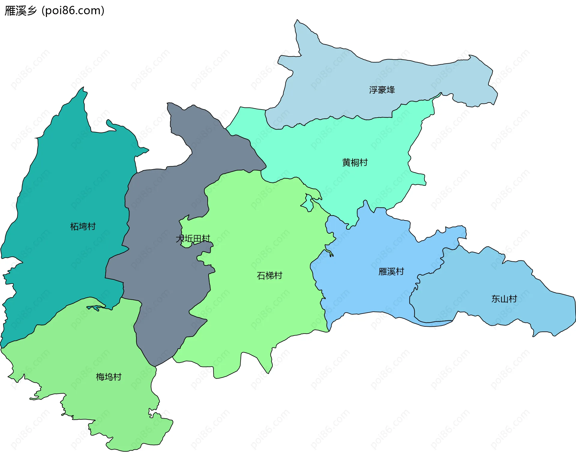 雁溪乡边界地图(五级行政区划)