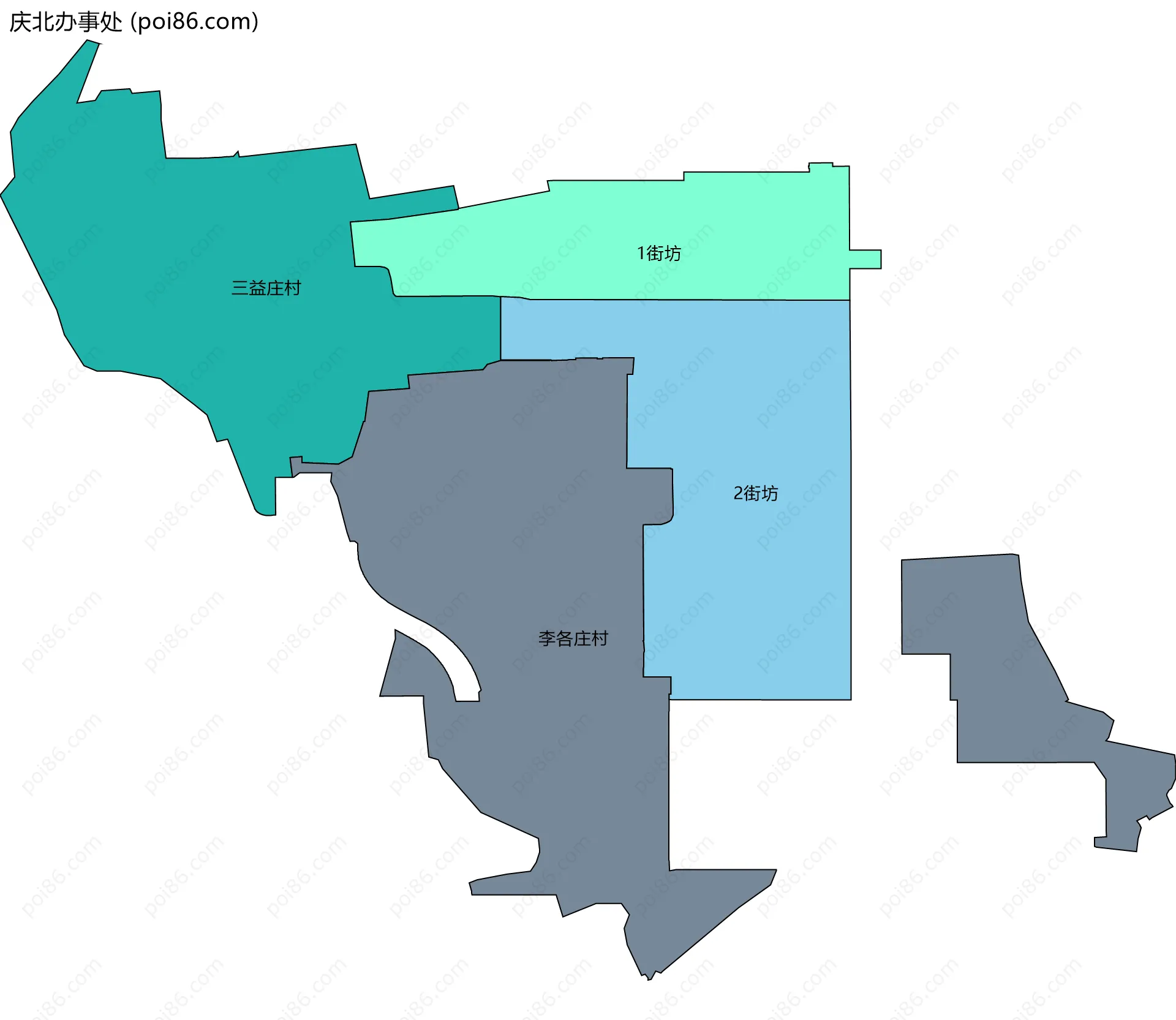 庆北办事处边界地图(五级行政区划)