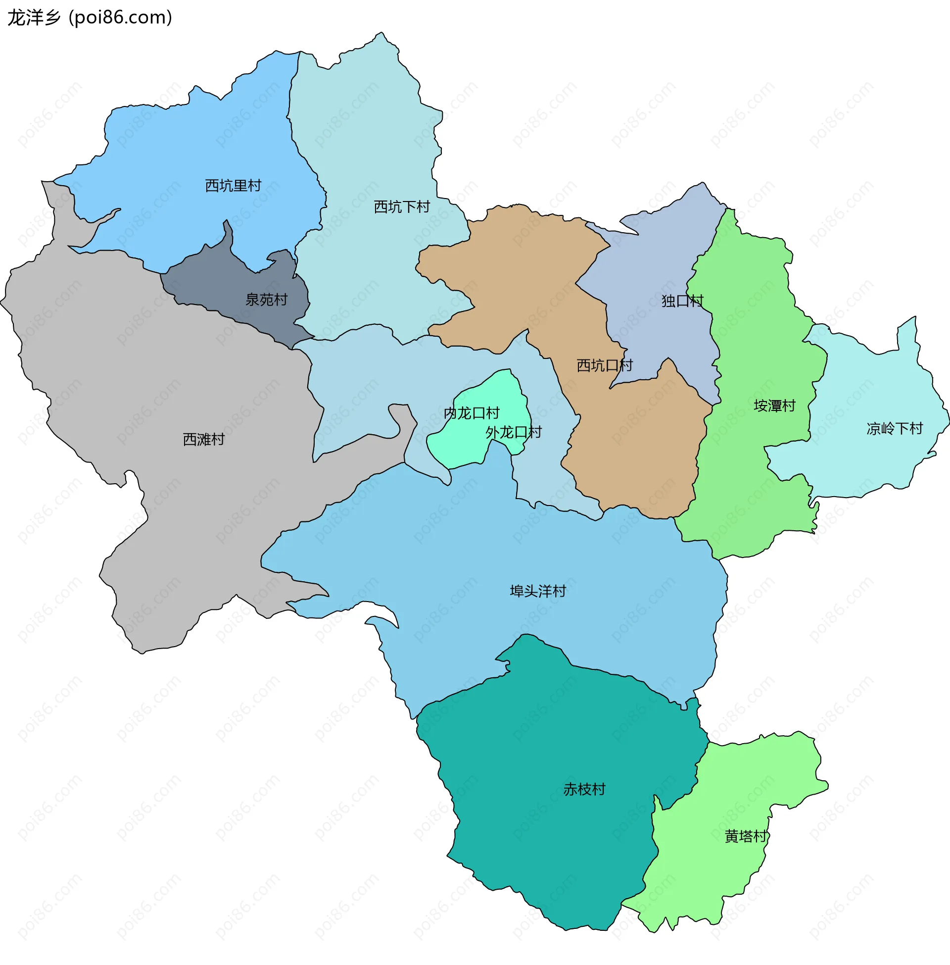 龙洋乡边界地图(五级行政区划)