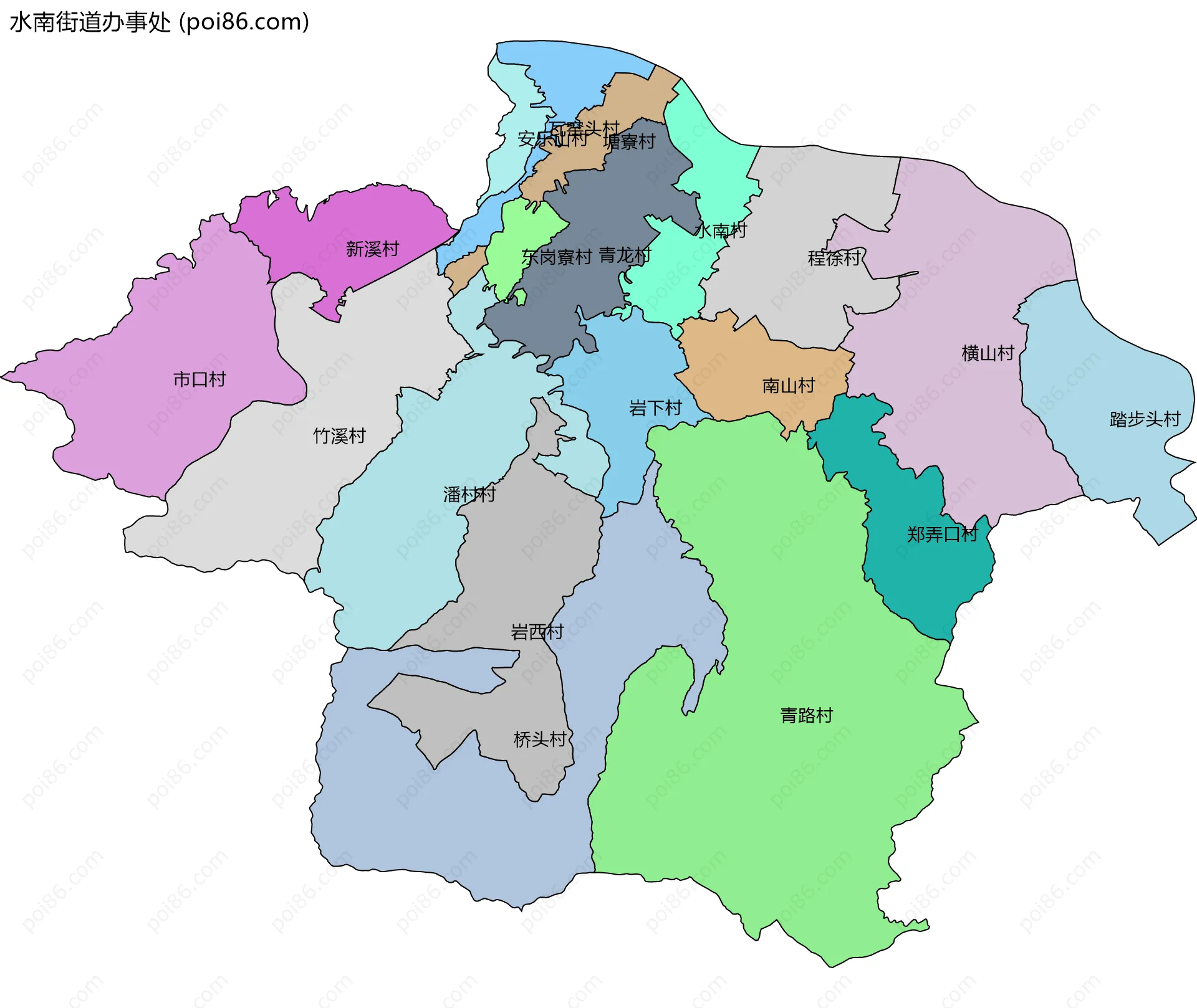 水南街道办事处边界地图(五级行政区划)