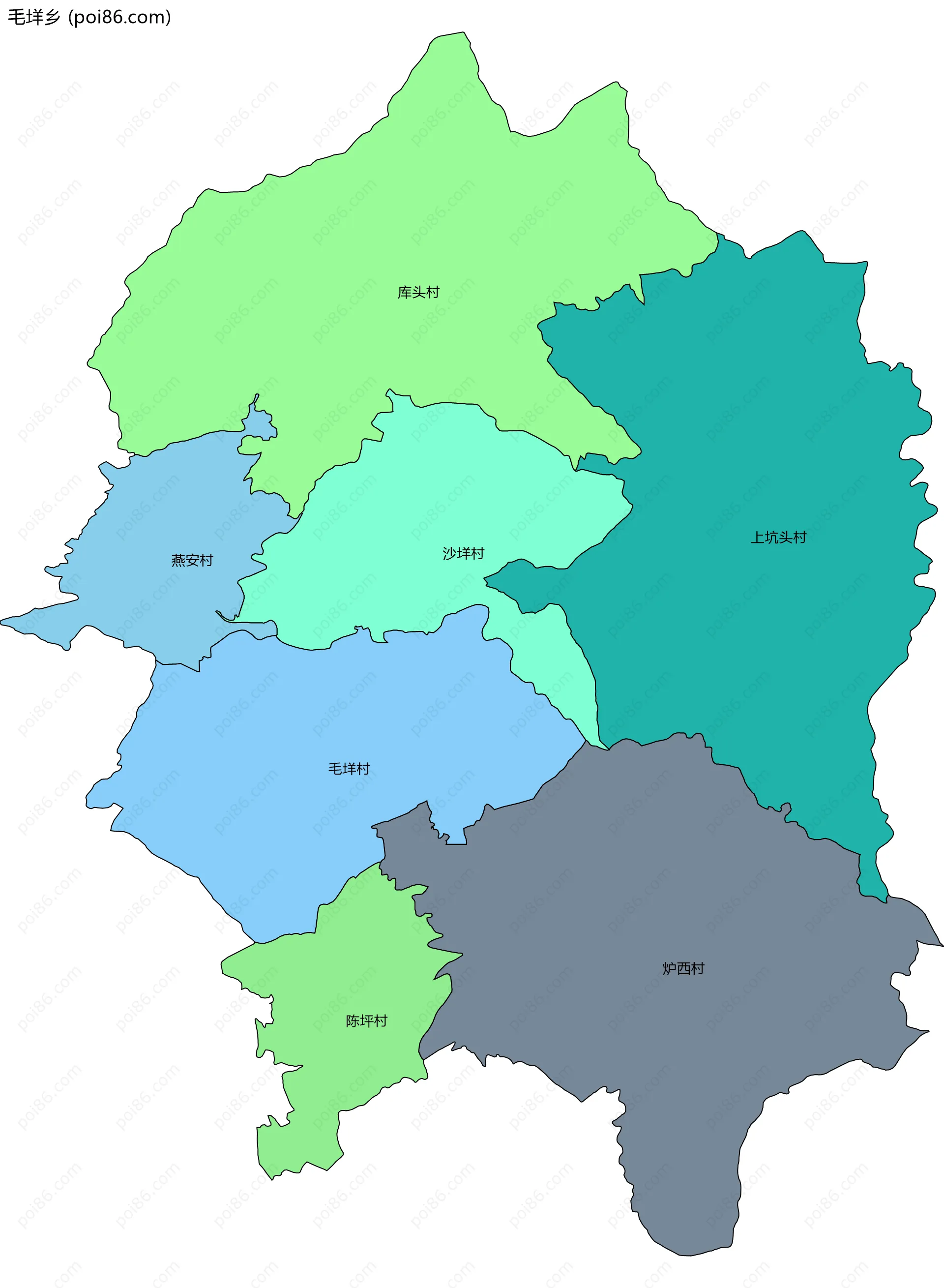 毛垟乡边界地图(五级行政区划)