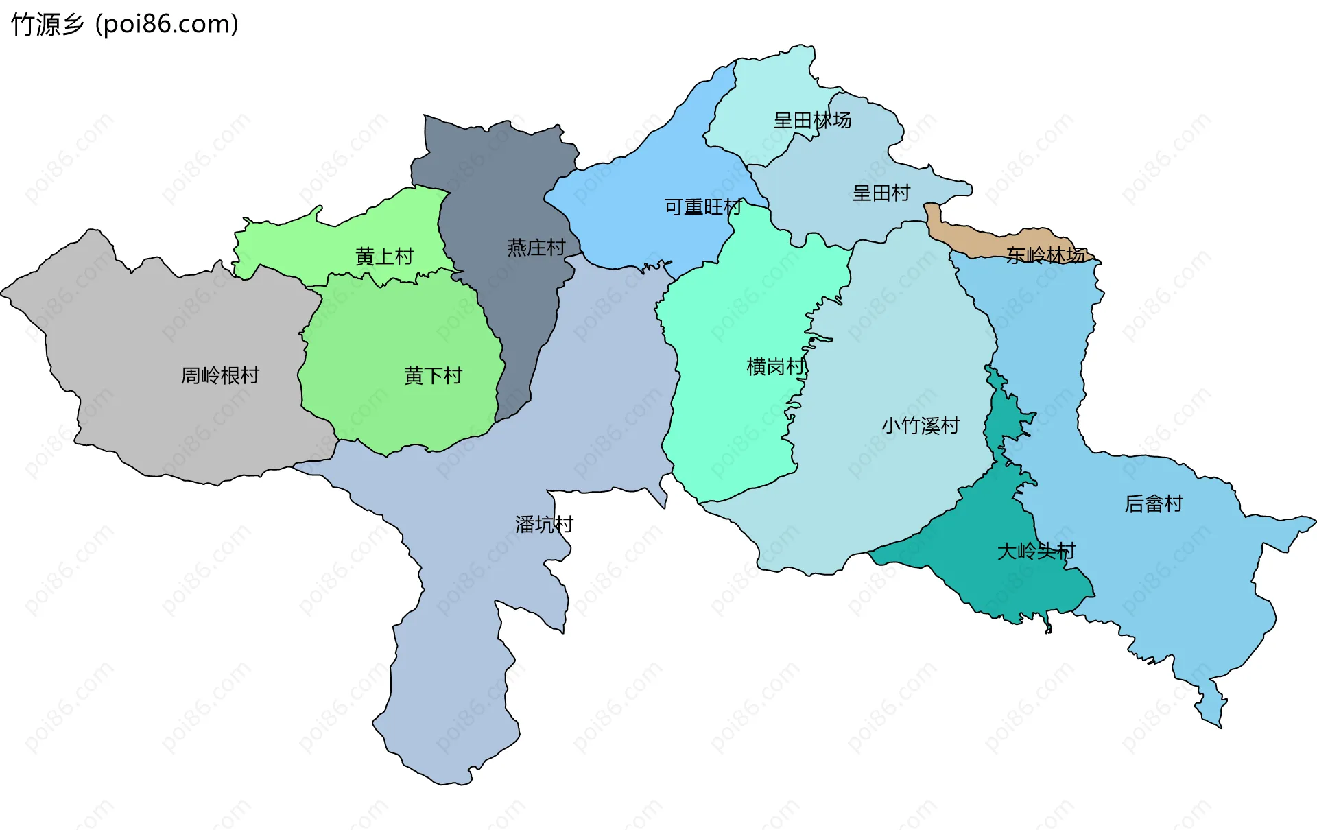 竹源乡边界地图(五级行政区划)
