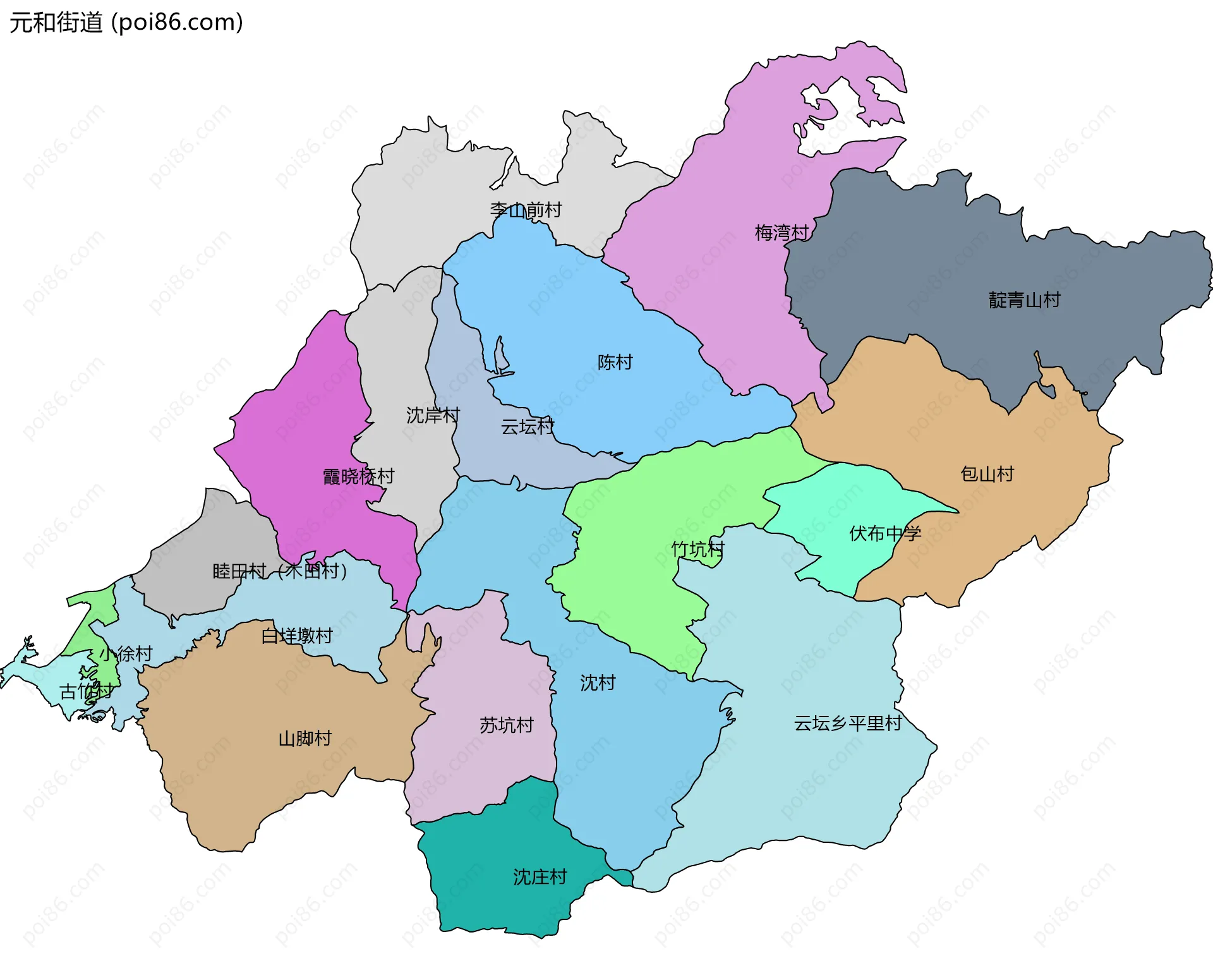 元和街道边界地图(五级行政区划)