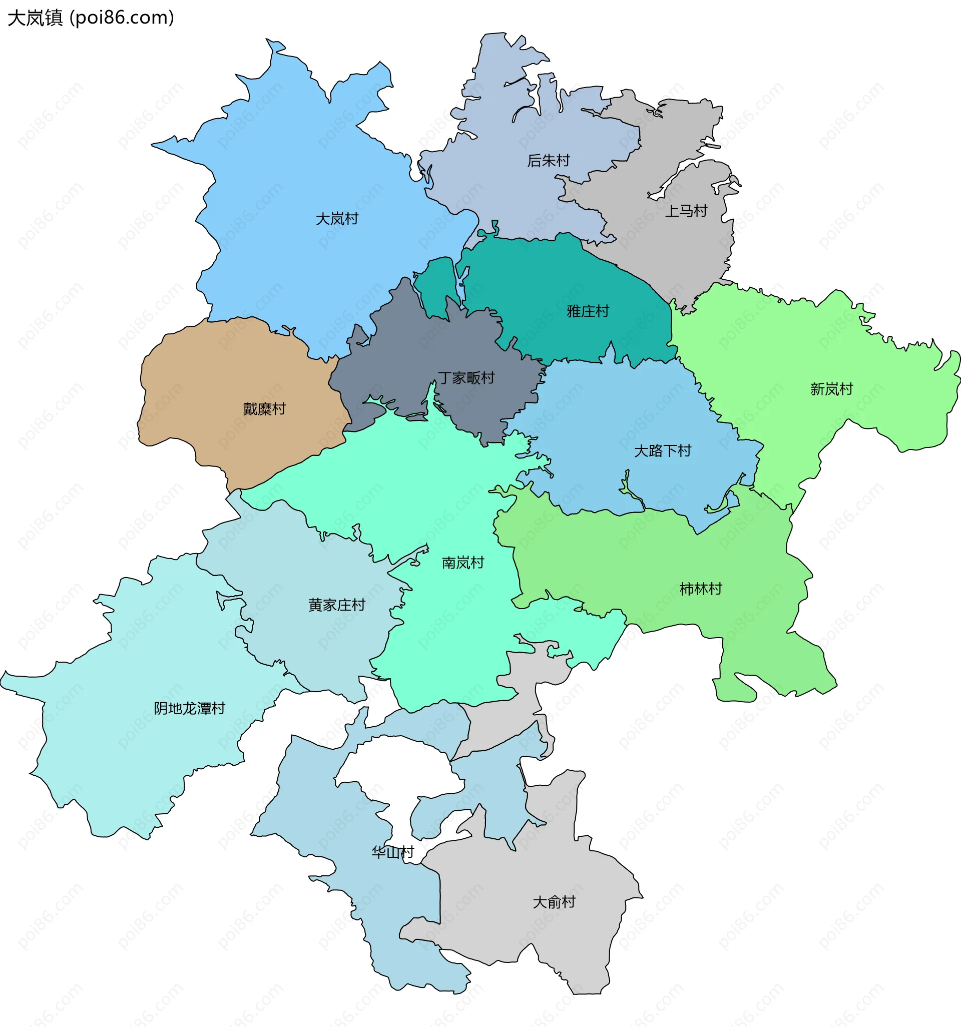 大岚镇边界地图(五级行政区划)