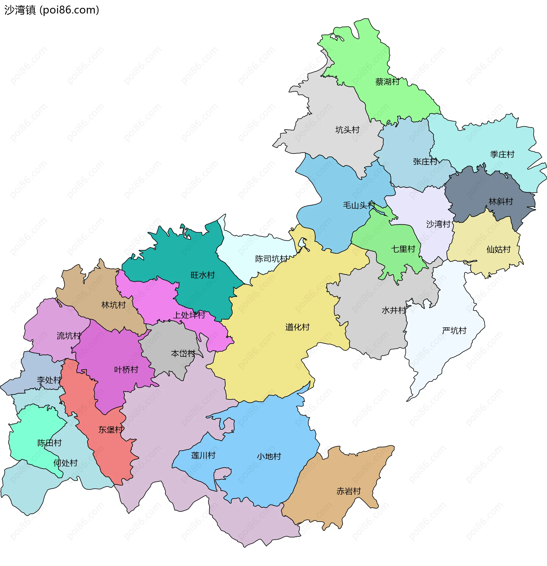 沙湾镇边界地图(五级行政区划)