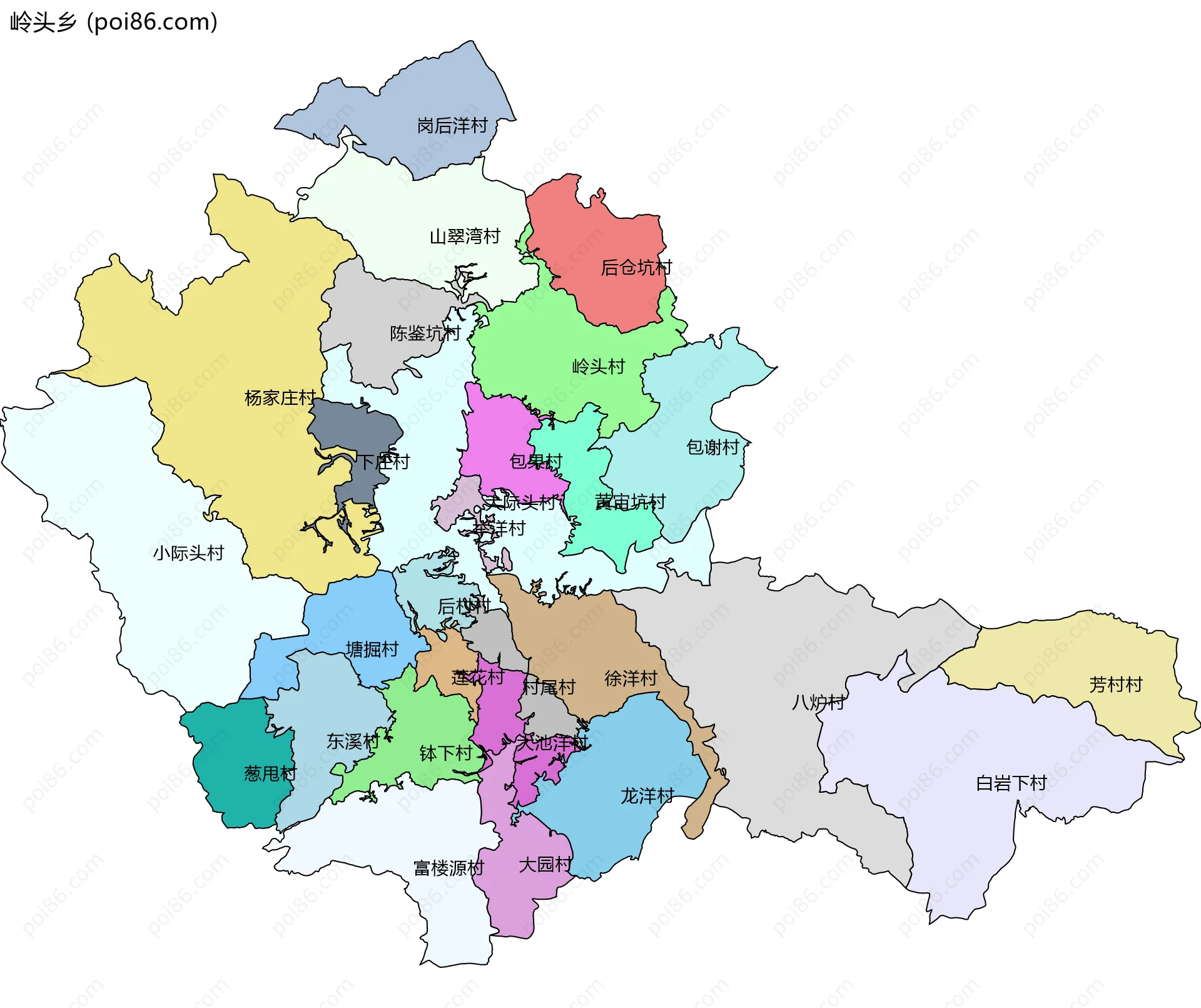 岭头乡边界地图(五级行政区划)