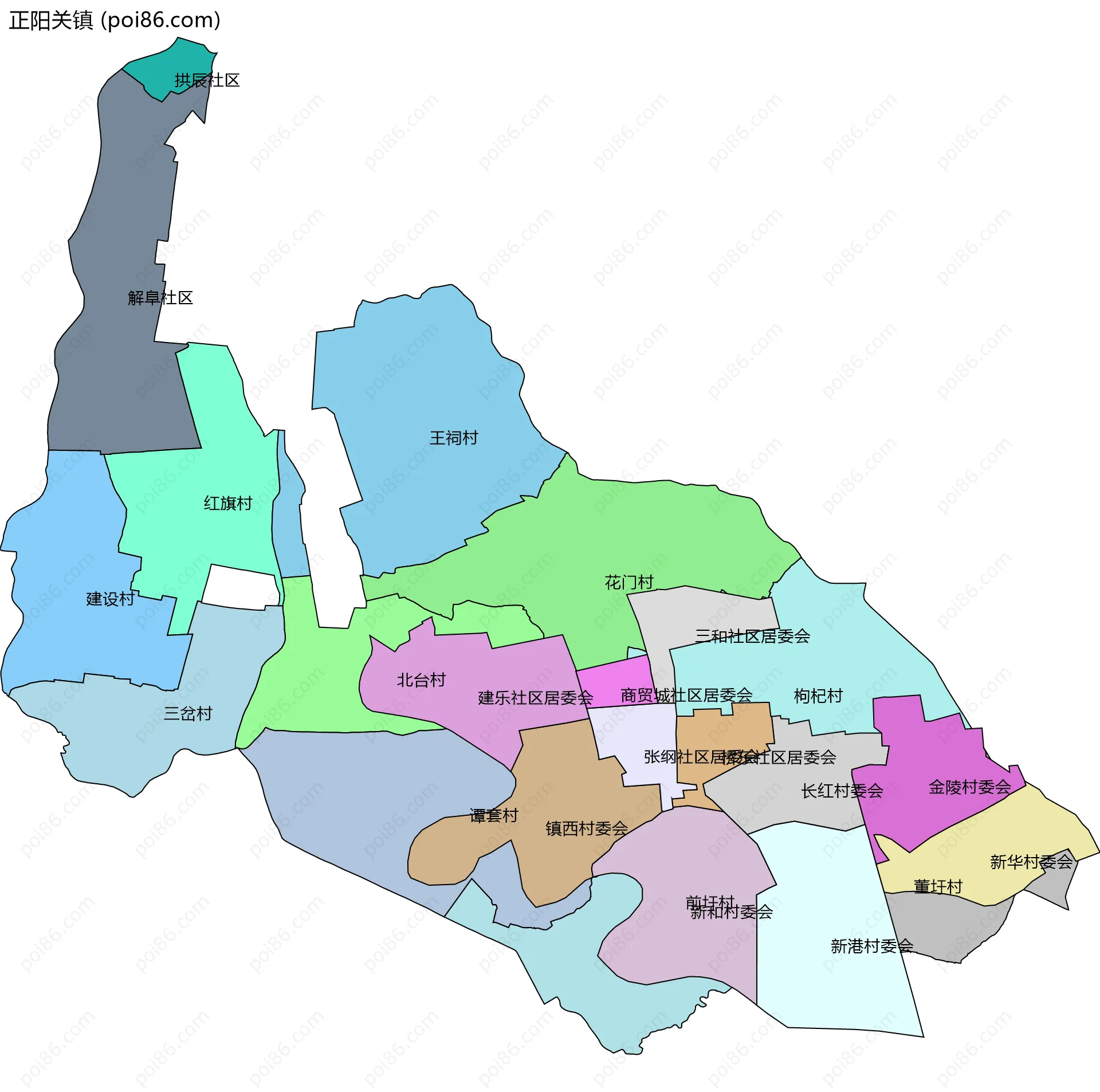 正阳关镇边界地图(五级行政区划)