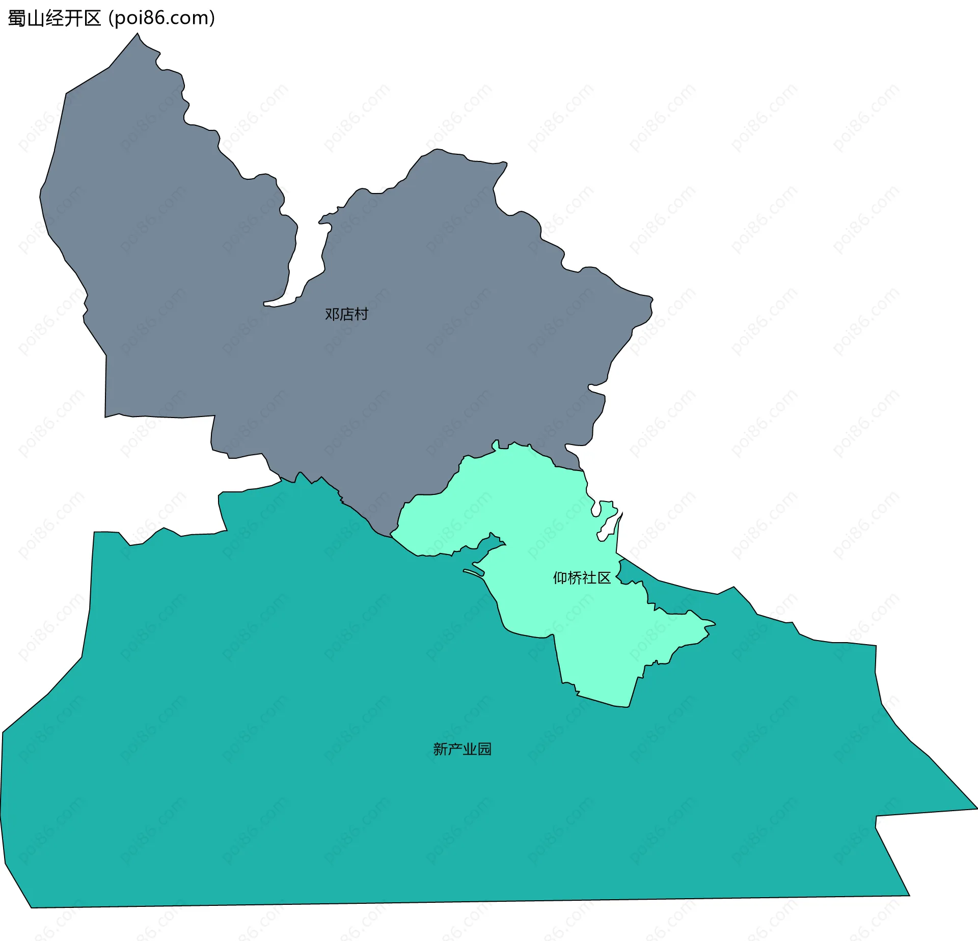 蜀山经开区边界地图(五级行政区划)