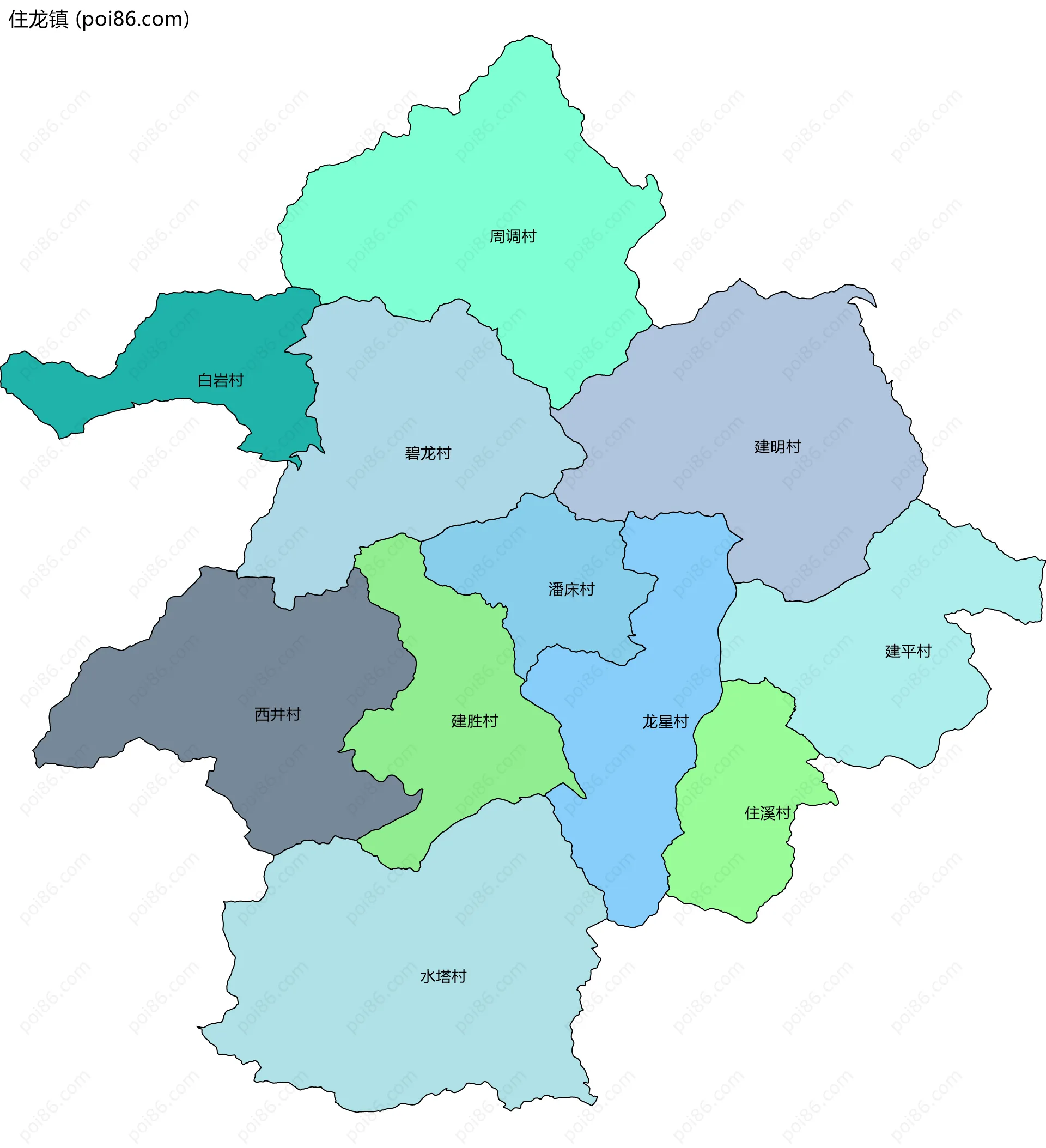 住龙镇边界地图(五级行政区划)