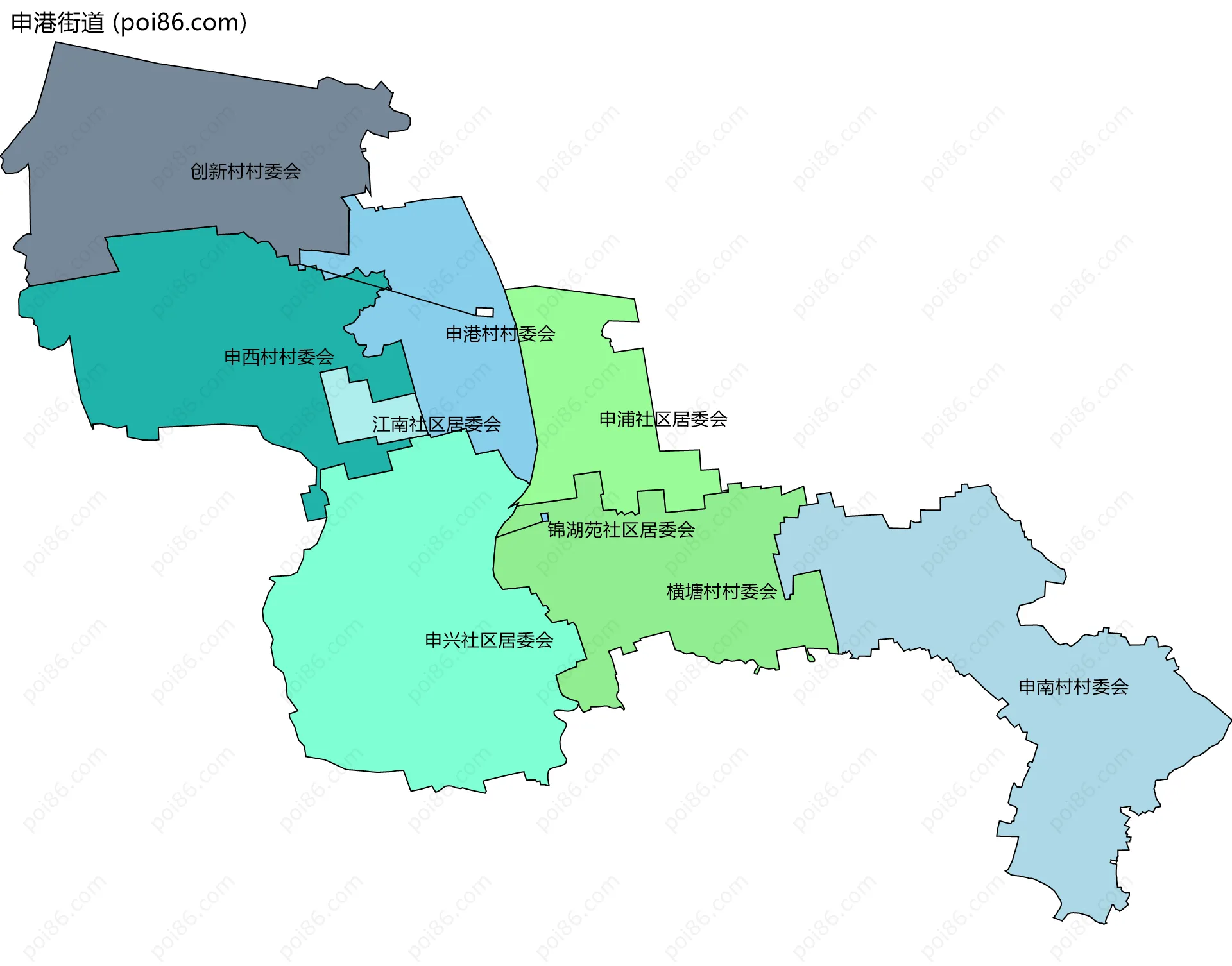 申港街道边界地图(五级行政区划)