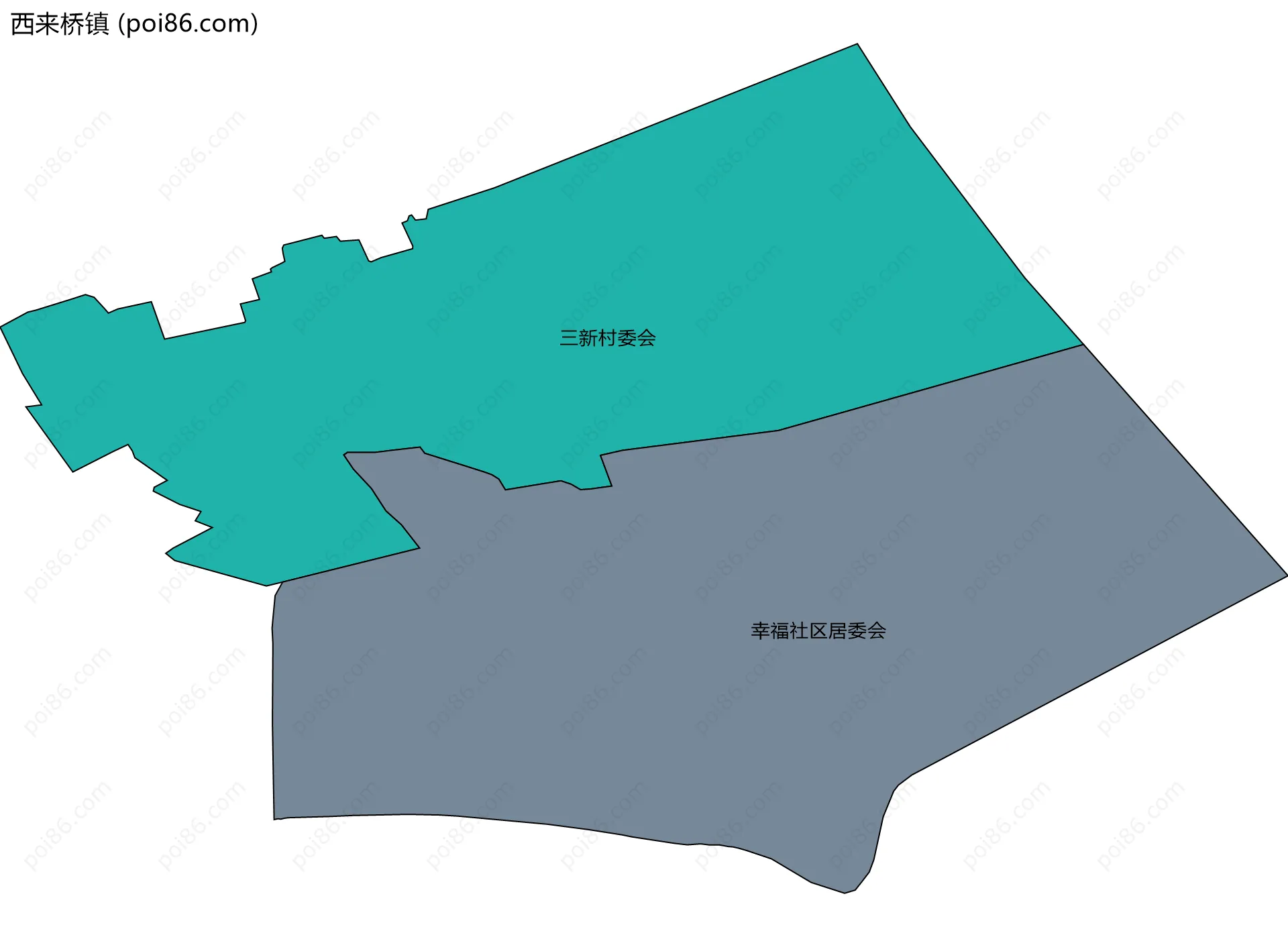 西来桥镇边界地图(五级行政区划)