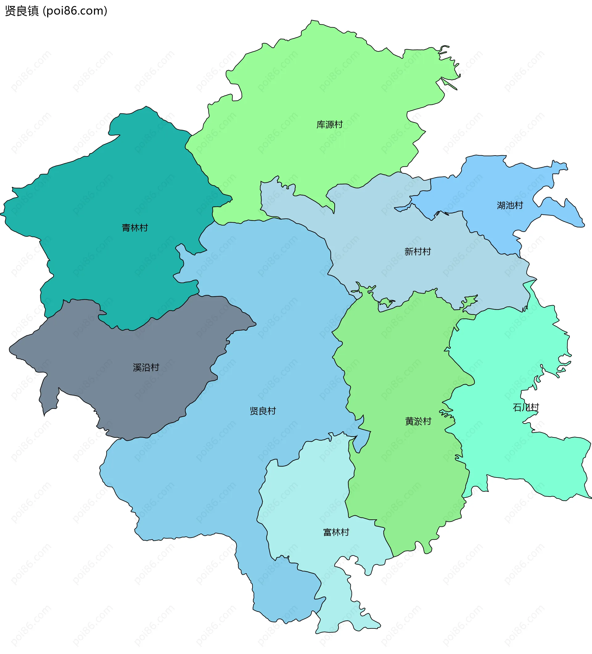 贤良镇边界地图(五级行政区划)
