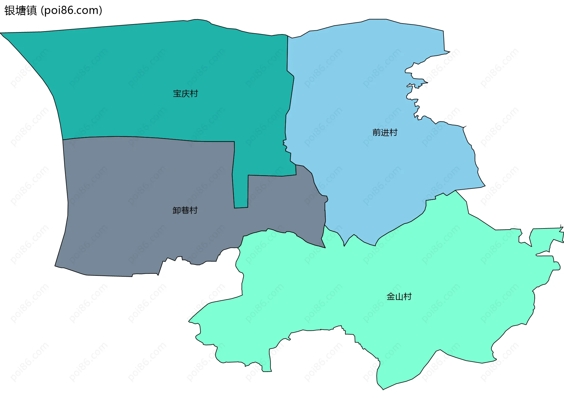 银塘镇边界地图(五级行政区划)