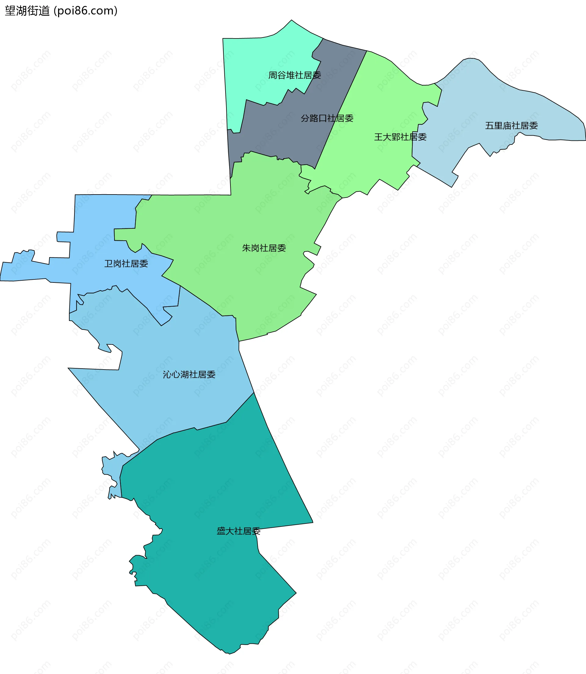 望湖街道边界地图(五级行政区划)