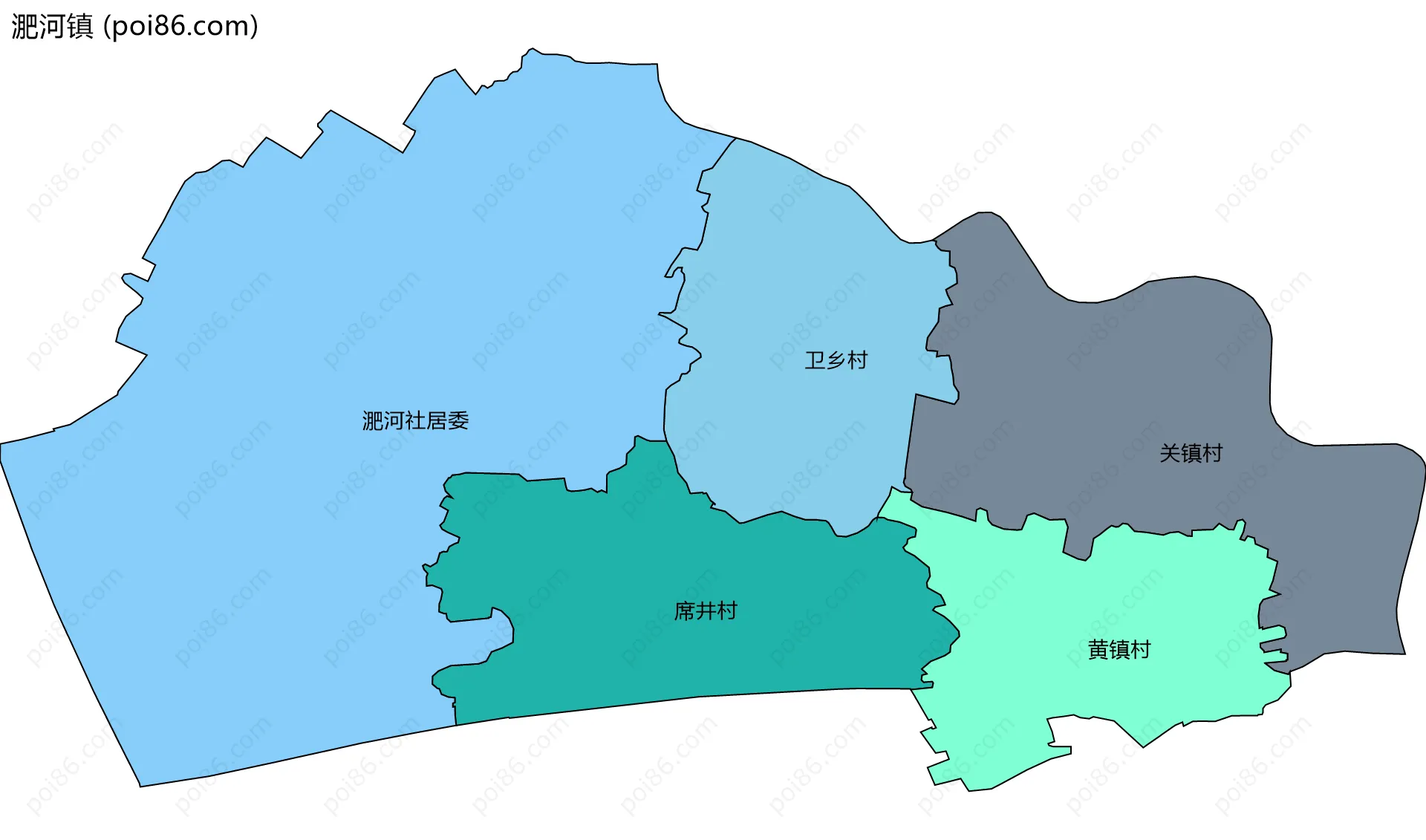 淝河镇边界地图(五级行政区划)