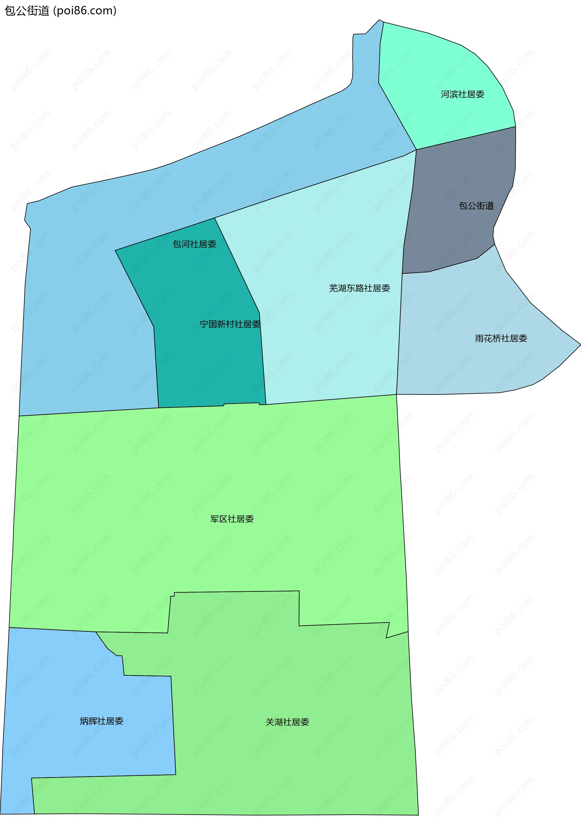 包公街道边界地图(五级行政区划)