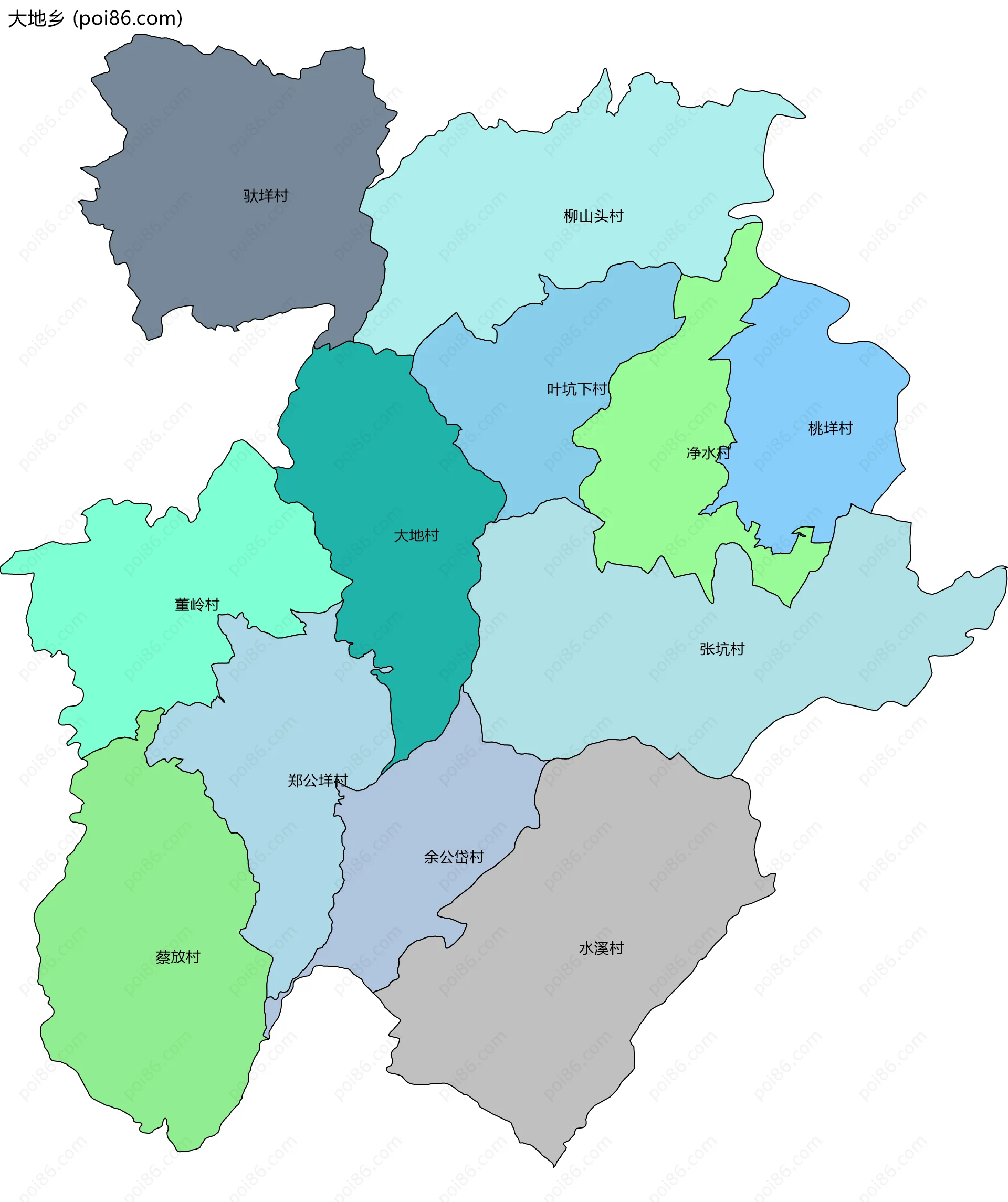 大地乡边界地图(五级行政区划)