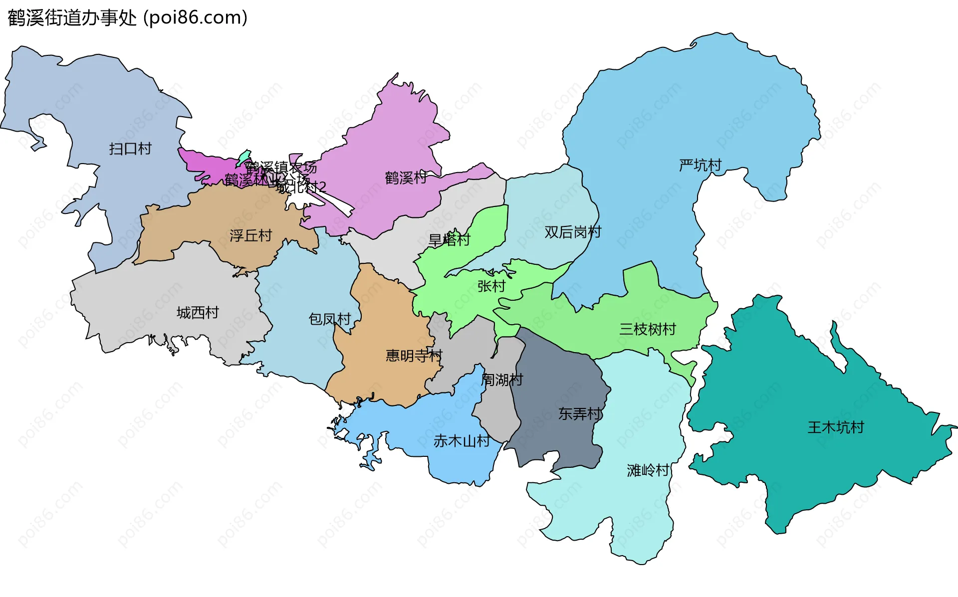 鹤溪街道办事处边界地图(五级行政区划)