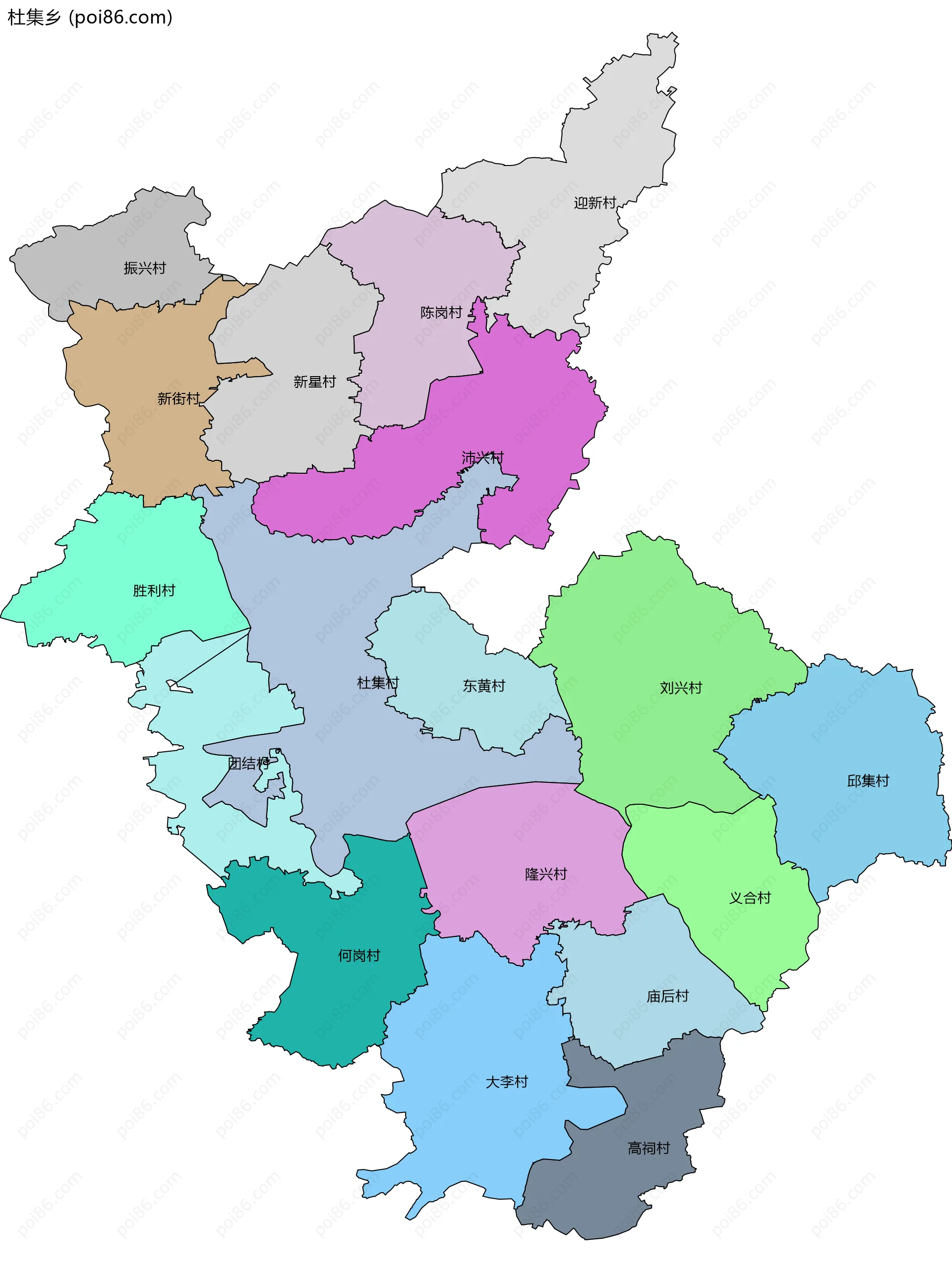 杜集乡边界地图(五级行政区划)