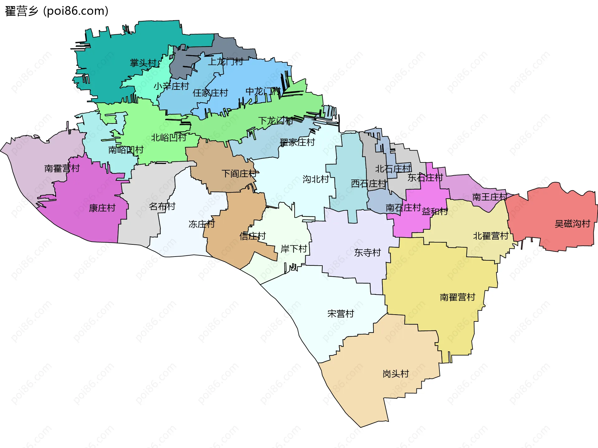 翟营乡边界地图(五级行政区划)