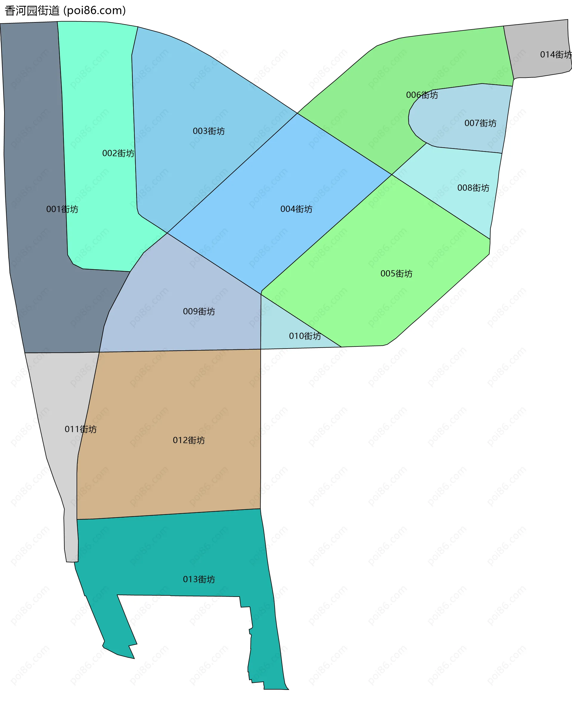 香河园街道边界地图(五级行政区划)