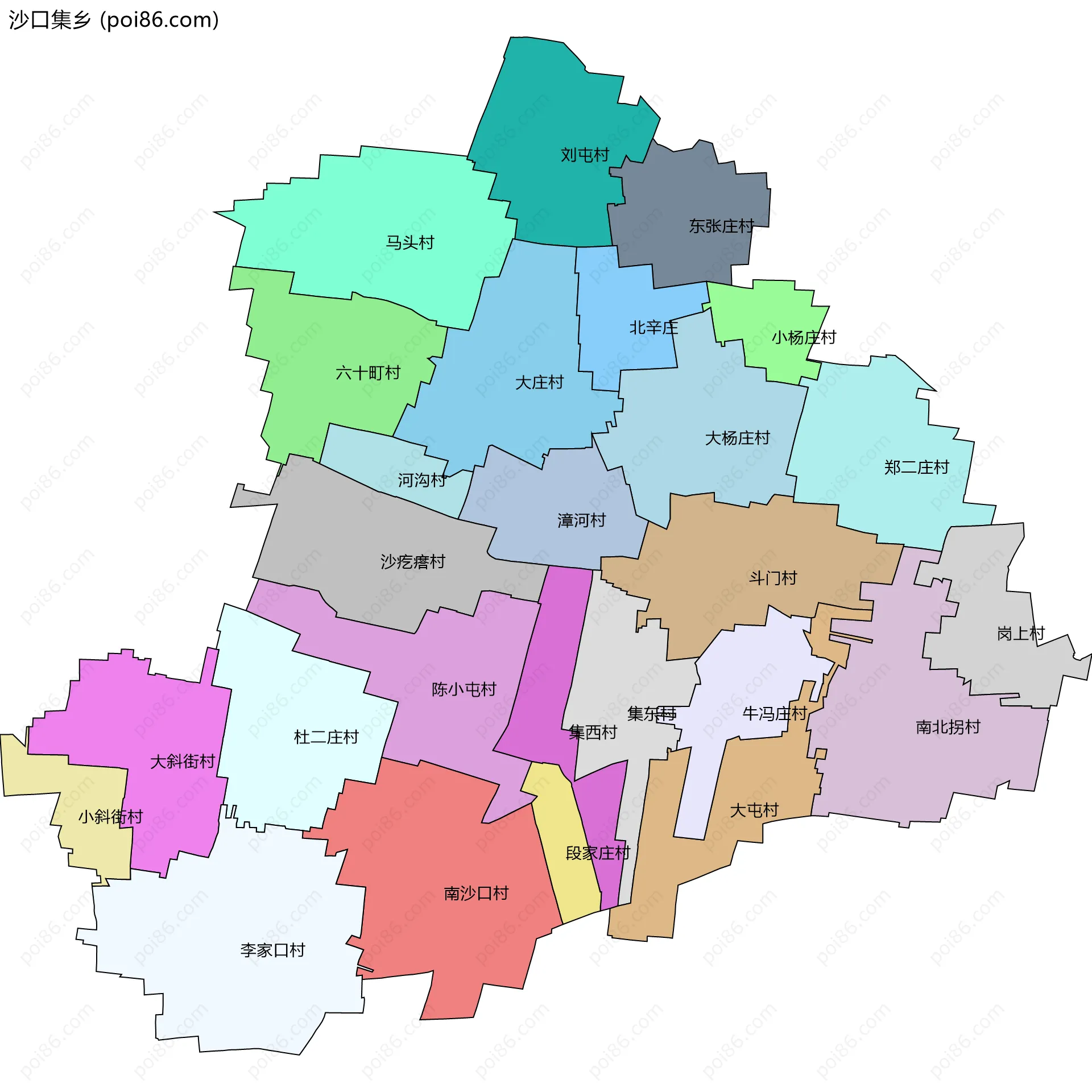 沙口集乡边界地图(五级行政区划)