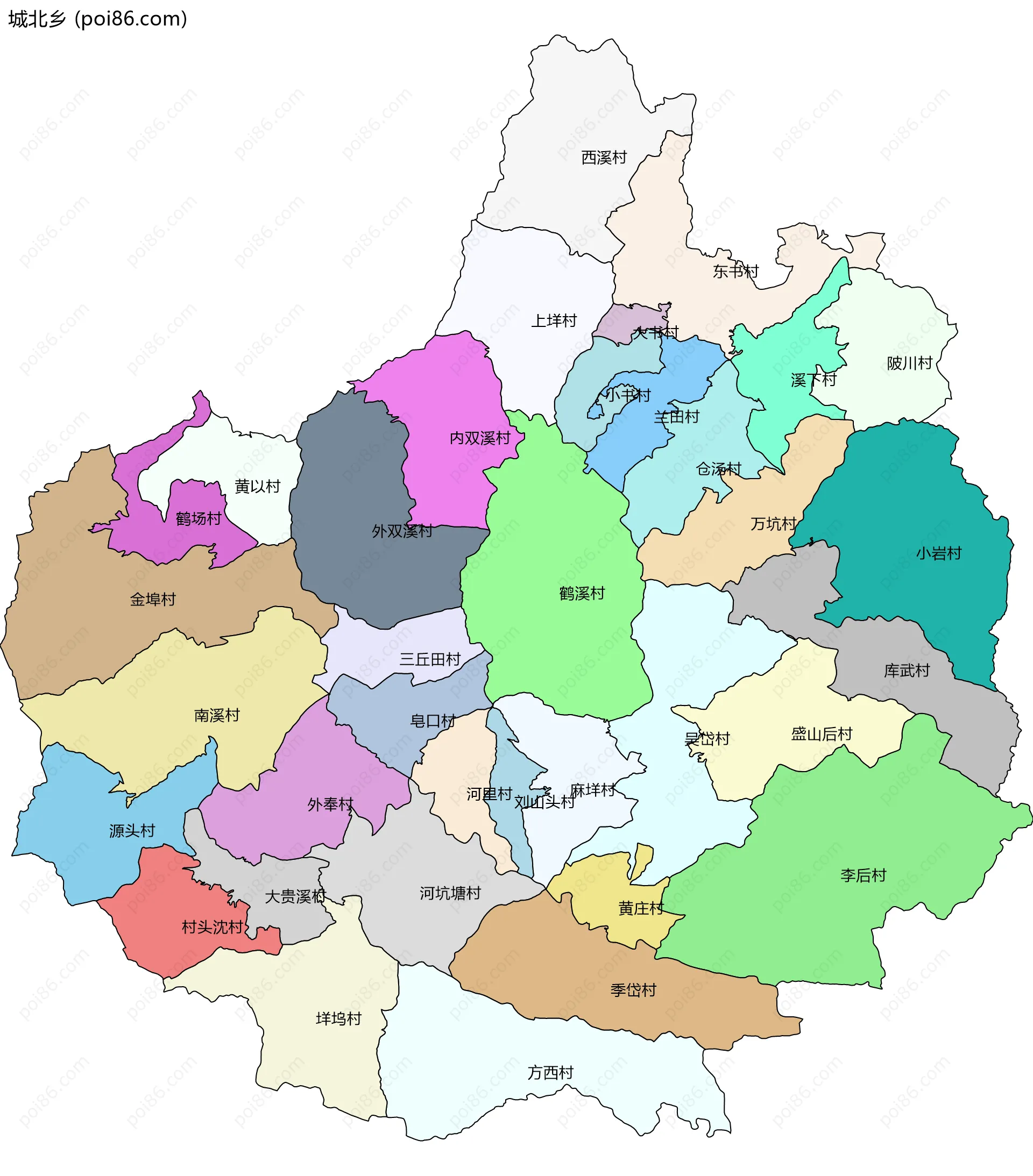 城北乡边界地图(五级行政区划)