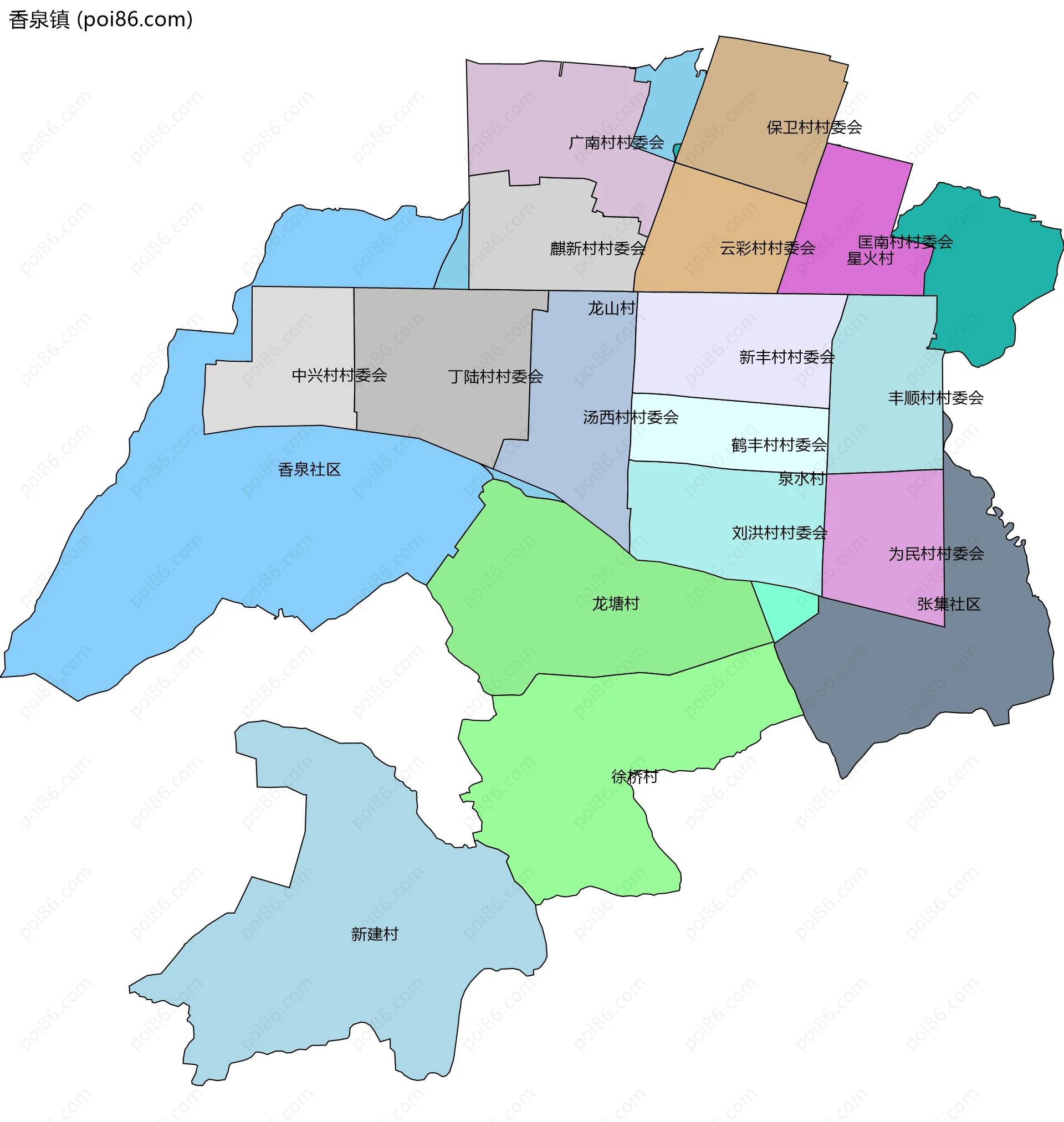 香泉镇边界地图(五级行政区划)