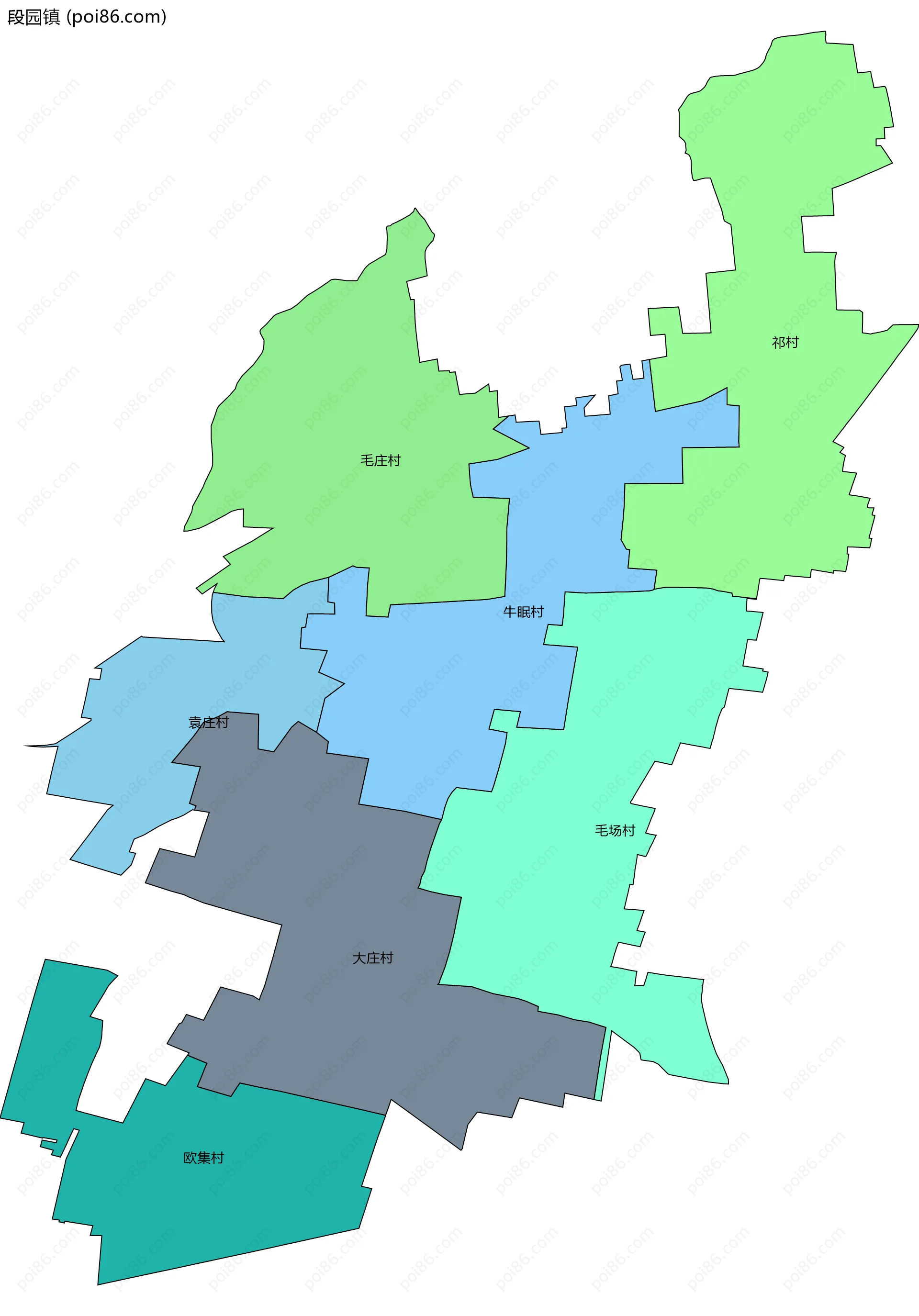 段园镇边界地图(五级行政区划)