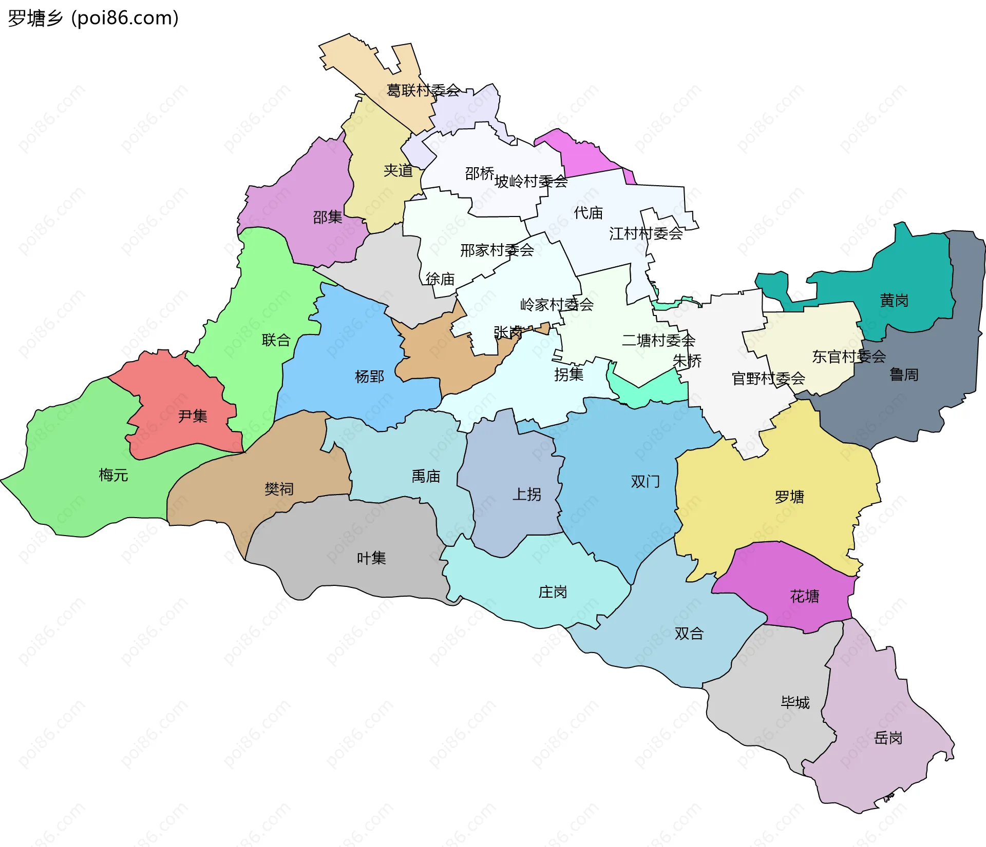 罗塘乡边界地图(五级行政区划)