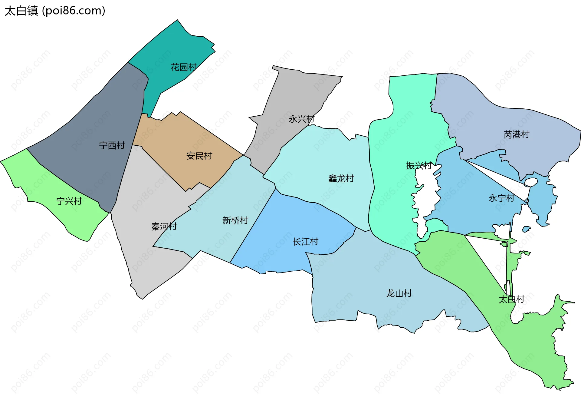 太白镇边界地图(五级行政区划)