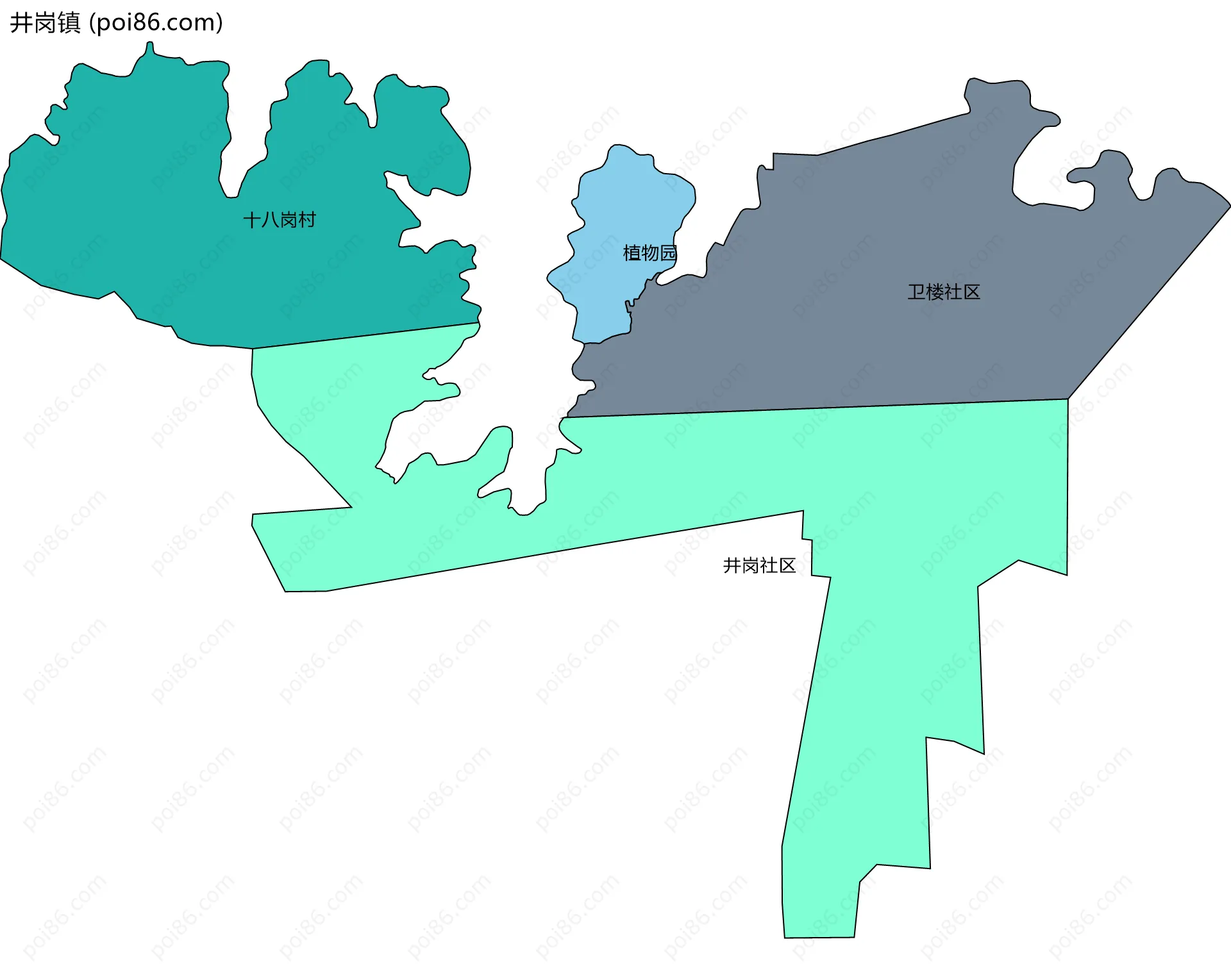 井岗镇边界地图(五级行政区划)