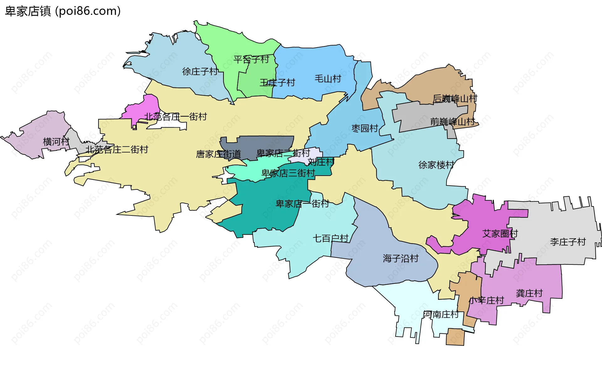 卑家店镇边界地图(五级行政区划)