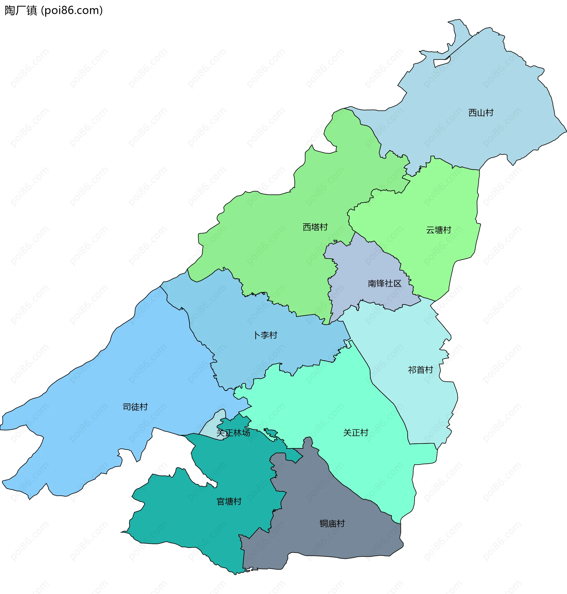 陶厂镇边界地图(五级行政区划)