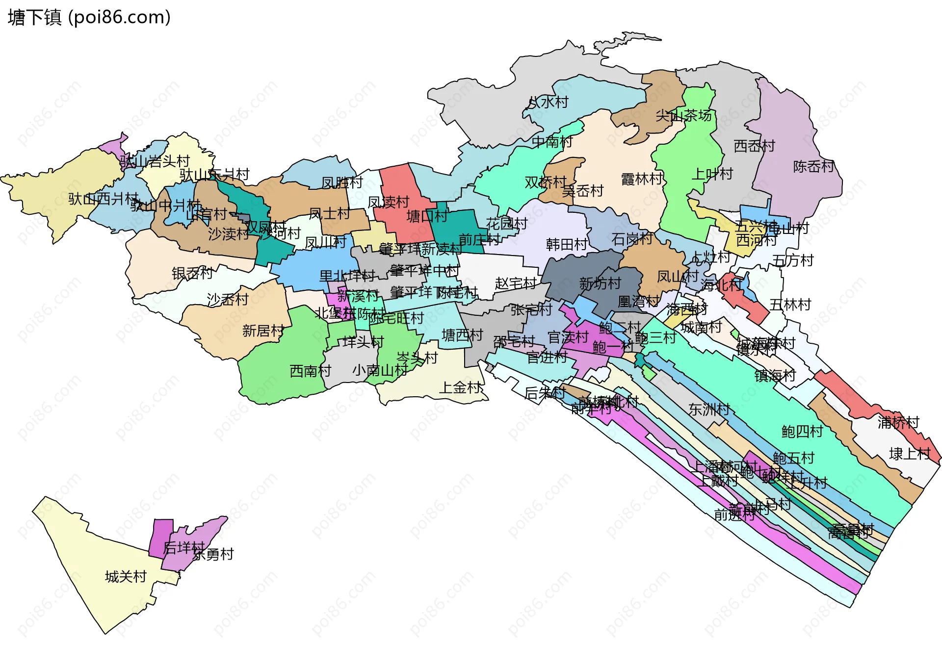 塘下镇边界地图(五级行政区划)