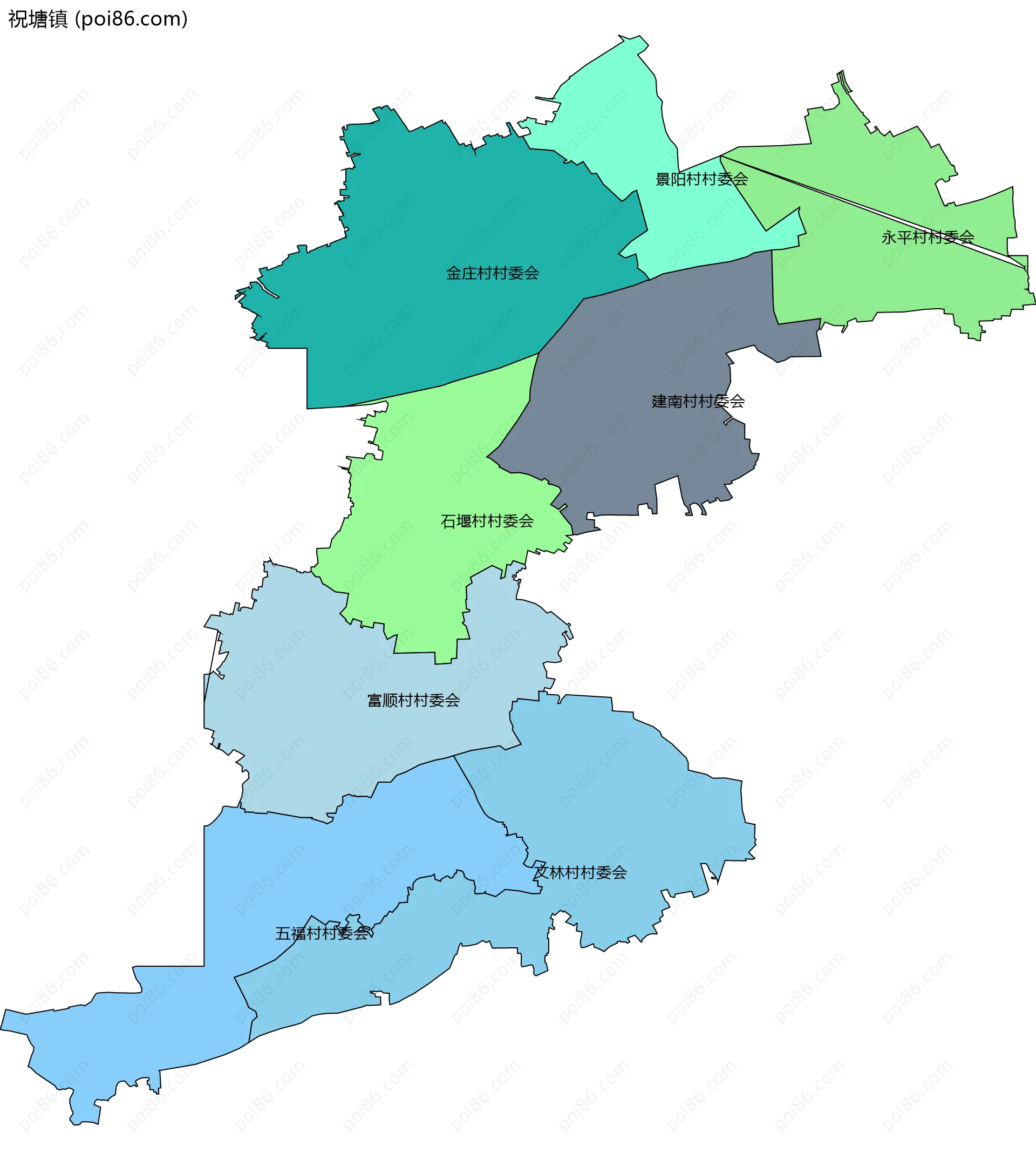 祝塘镇边界地图(五级行政区划)