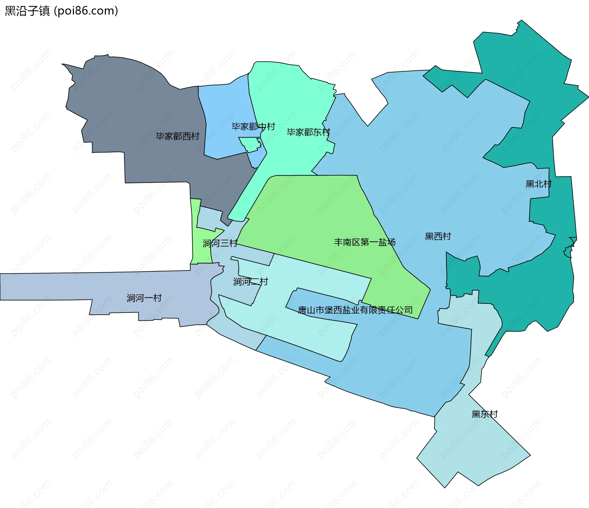黑沿子镇边界地图(五级行政区划)