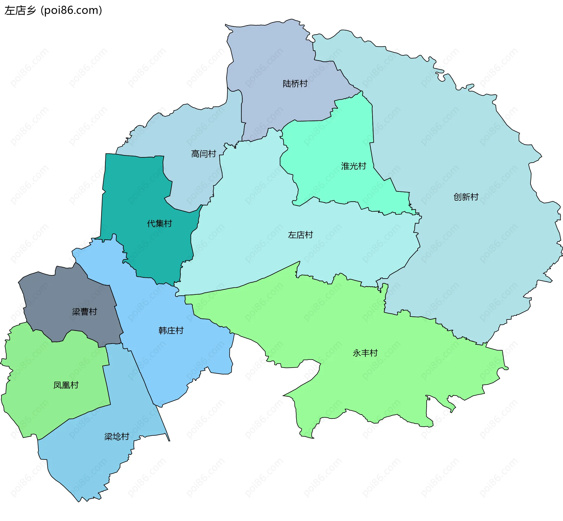左店乡边界地图(五级行政区划)