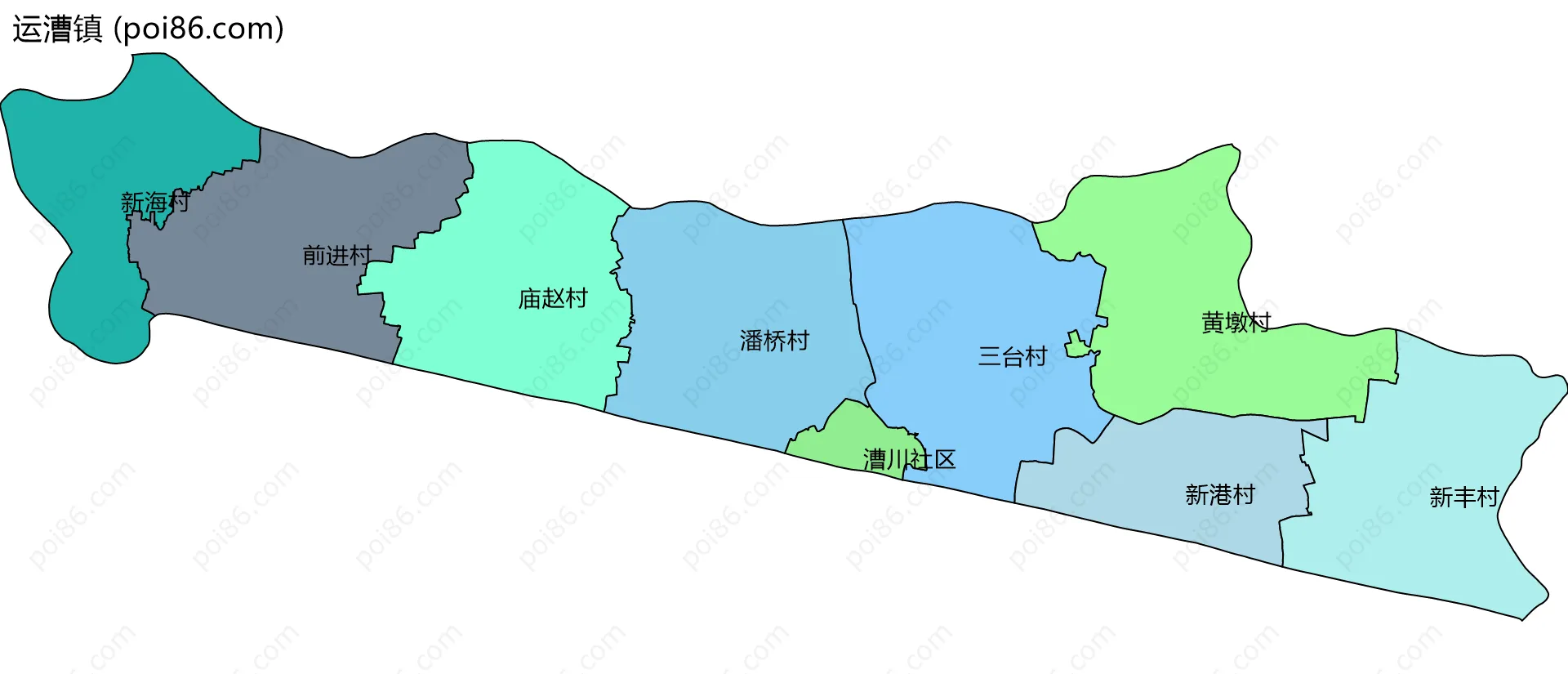 运漕镇边界地图(五级行政区划)