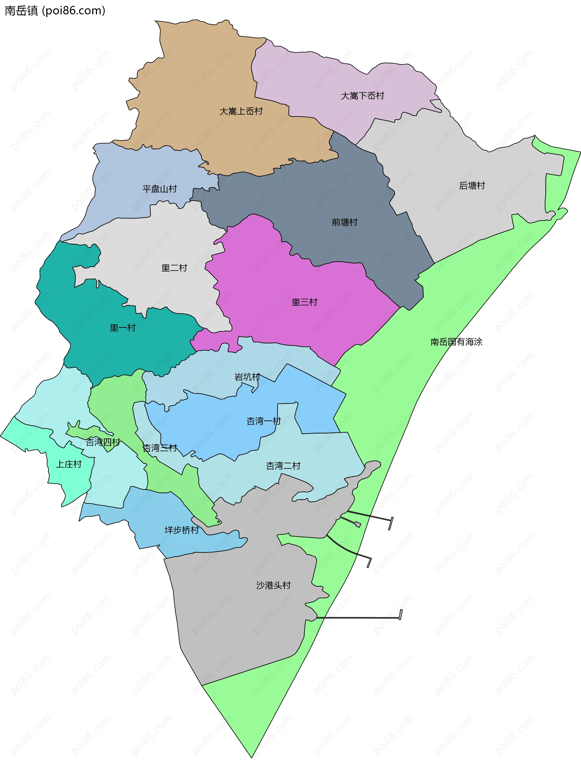 南岳镇边界地图(五级行政区划)